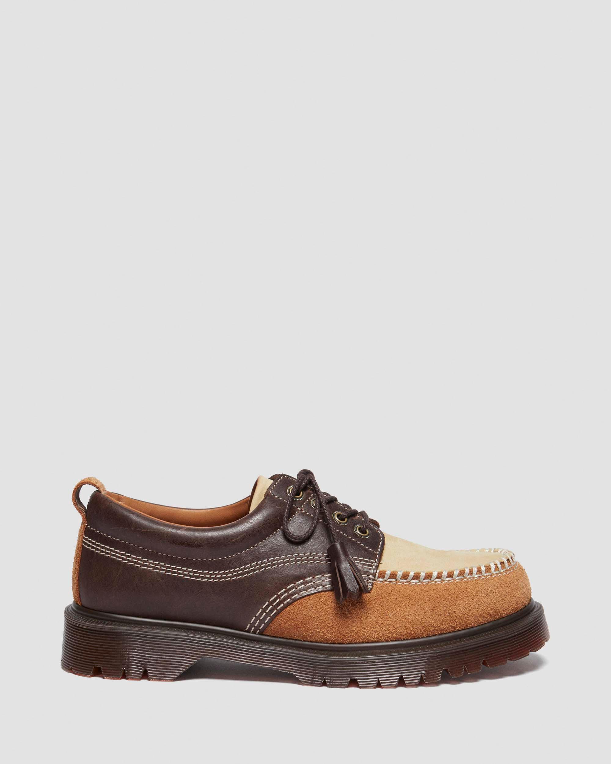 Lowell mixed material moc toe shoes in DARK BROWN+LIGHT TAN+DESERT