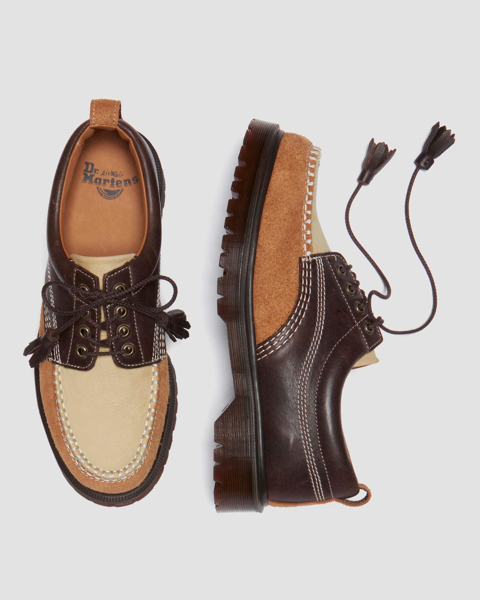 Lowell mixed material moc toe shoes in DARK BROWN+LIGHT TAN+DESERT