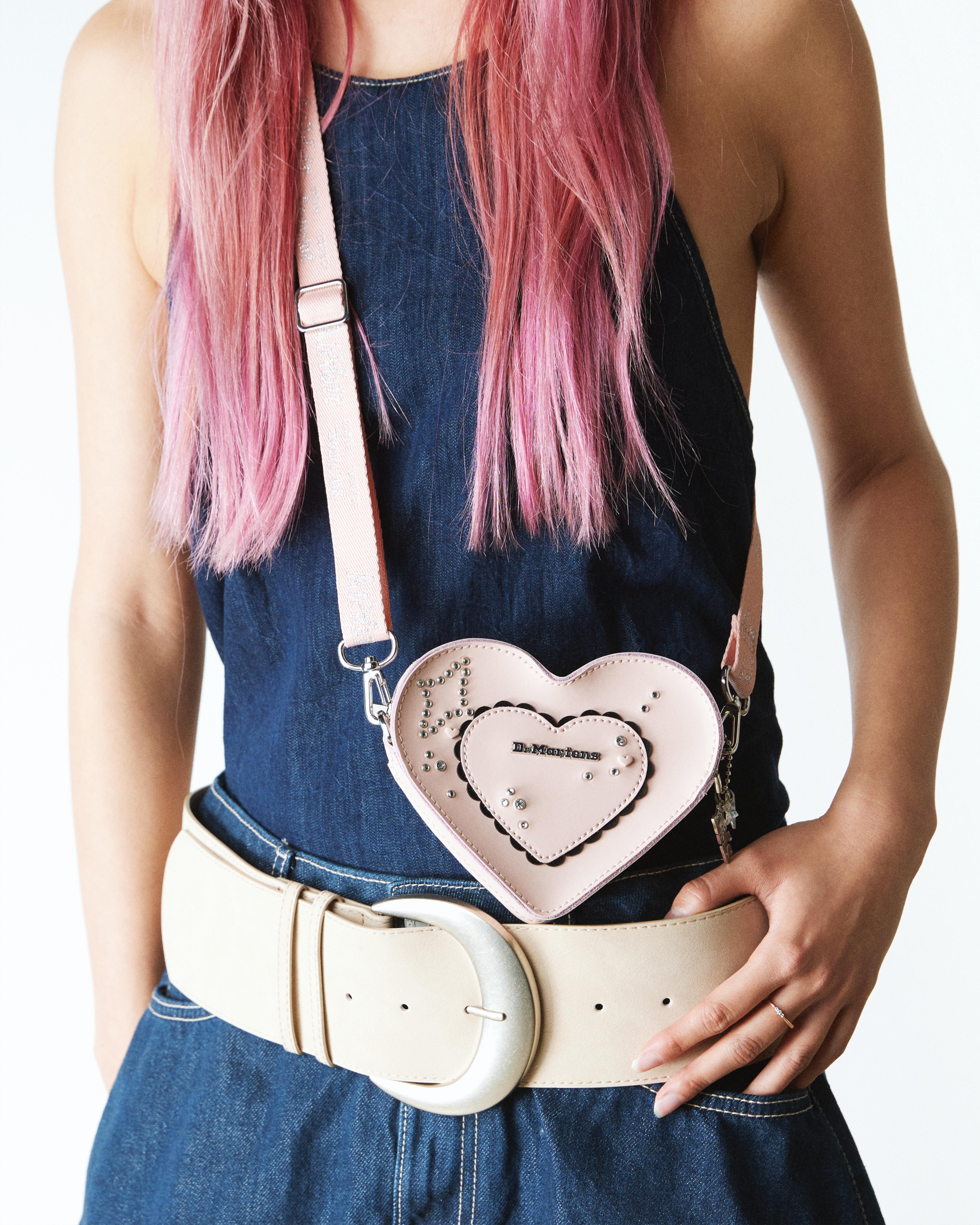 Micro Heart Kiev Leather Bag in POWDER PINK+BLACK | Dr. Martens™