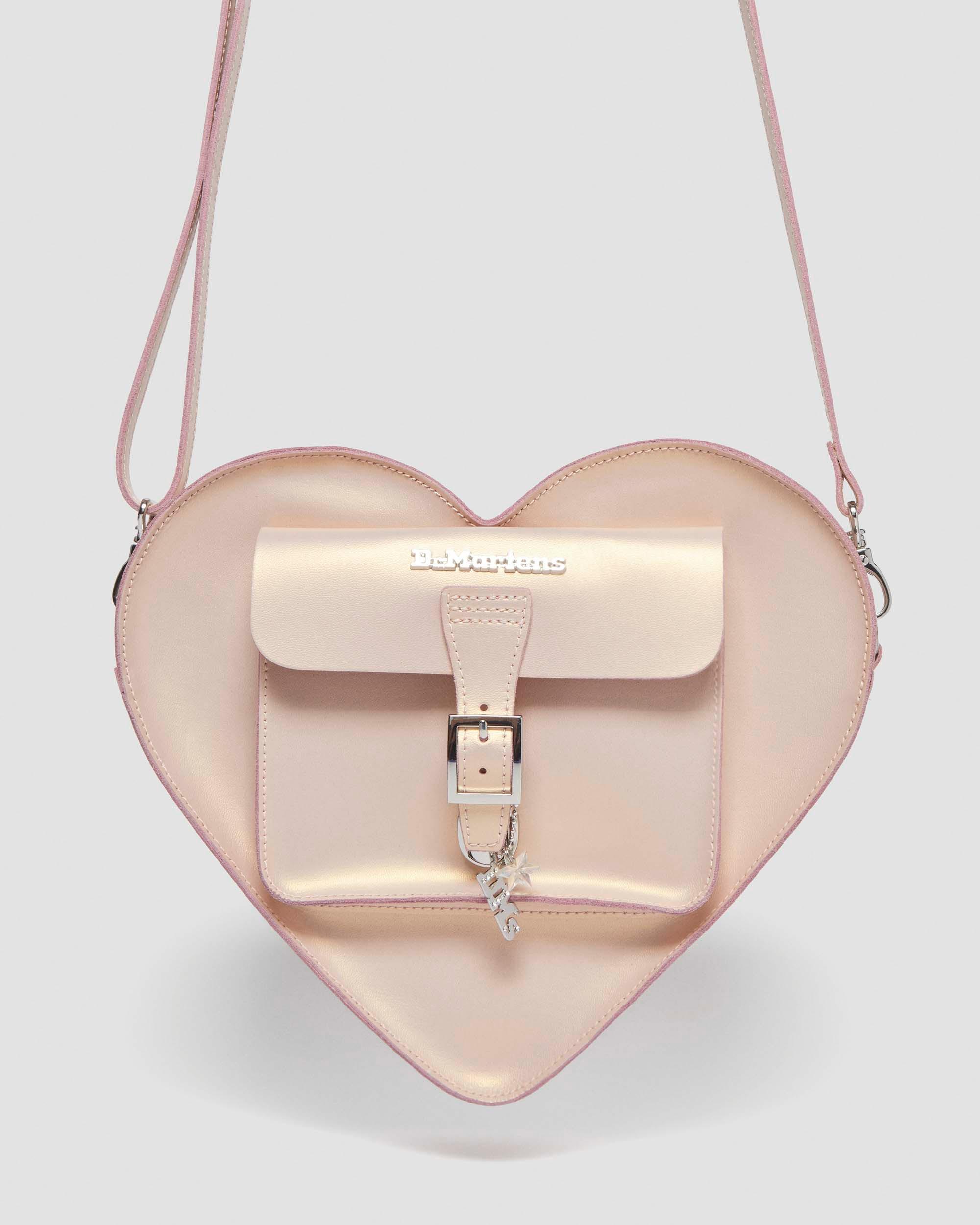 Metallic Shift Leather Heart Shaped Bag in Powder Pink | Dr