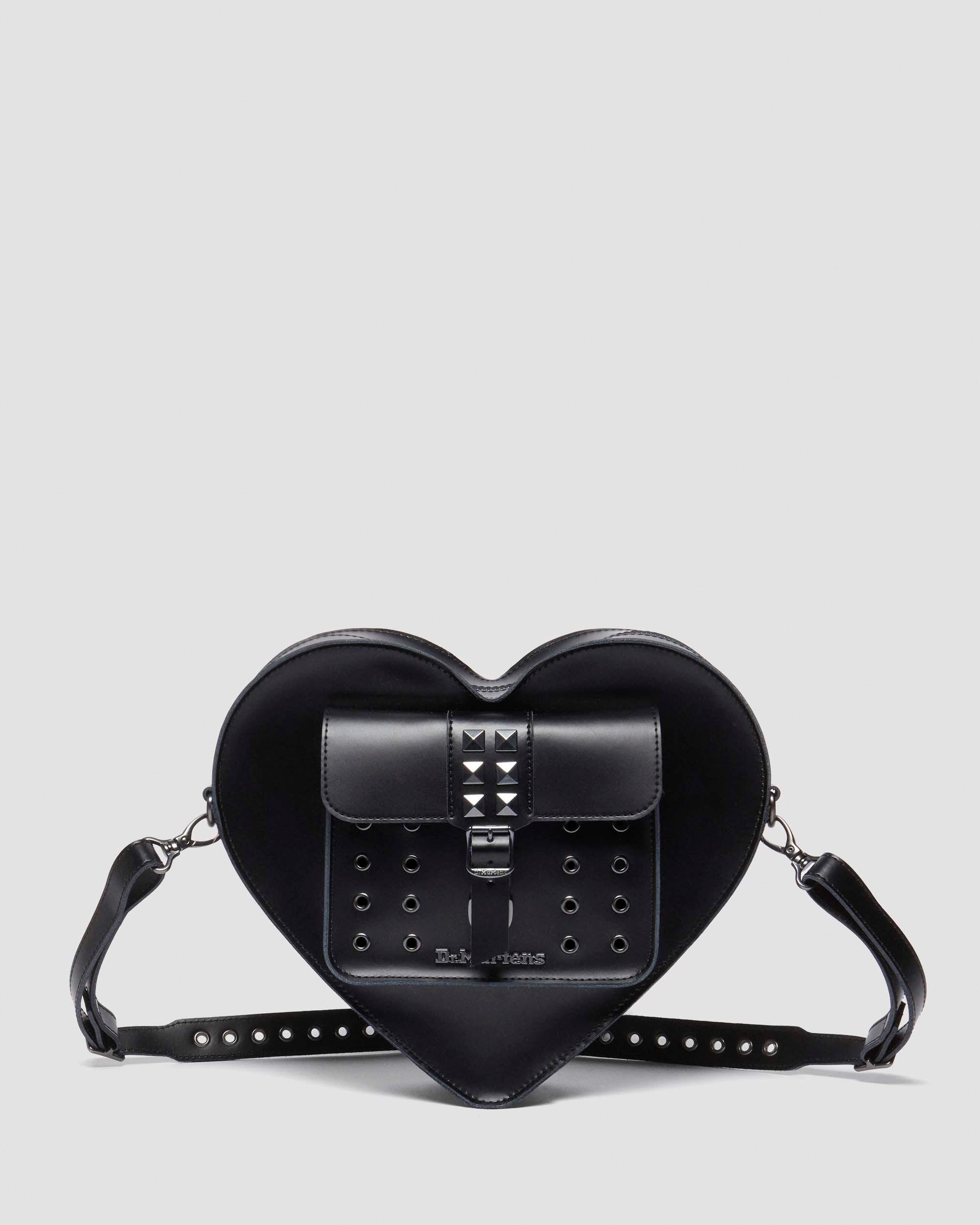 Kiev Leather Hardware Heart Shaped Bag in Black