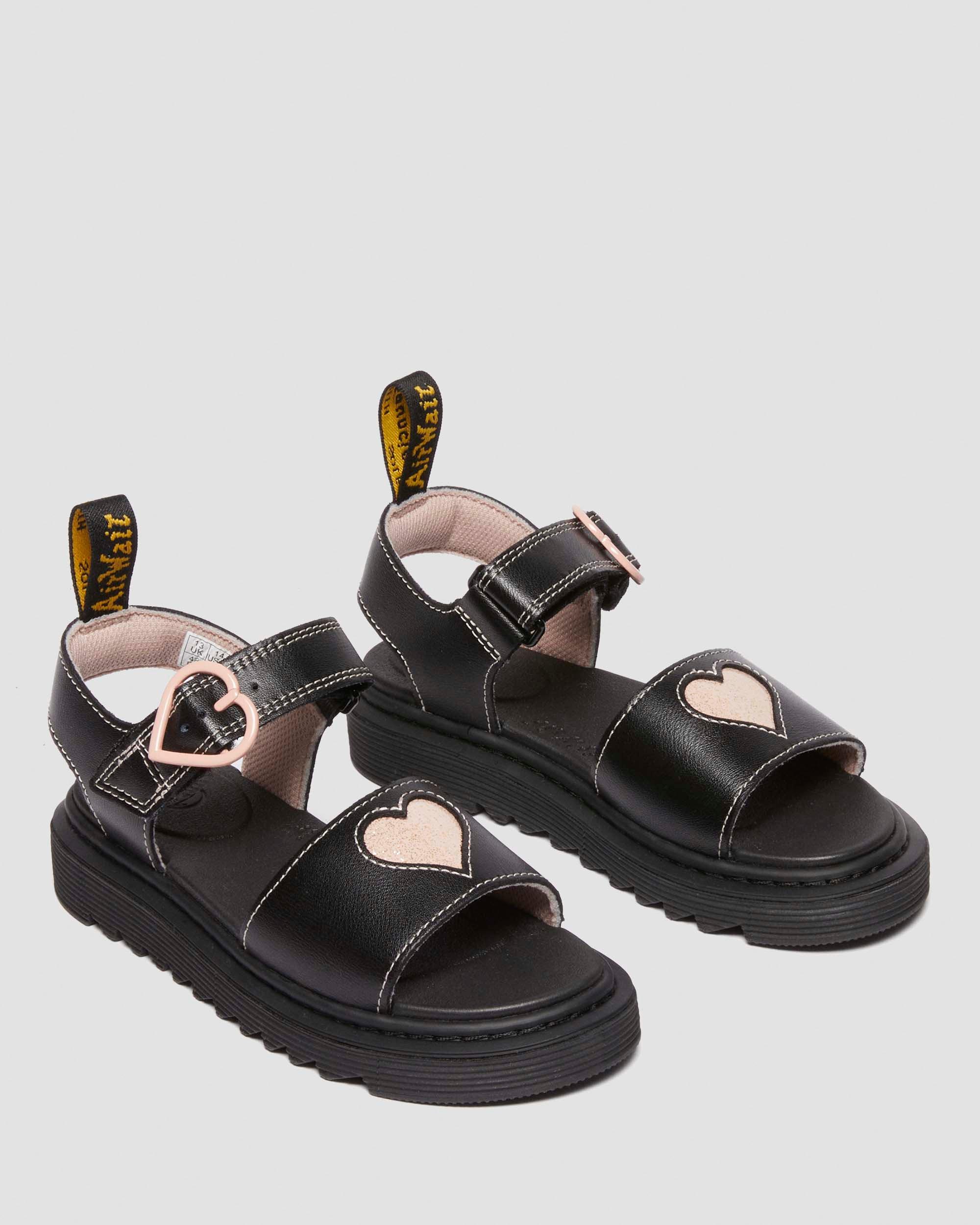 Sandales Marlow Hearts en cuir Junior in Noir+Rose Poudré