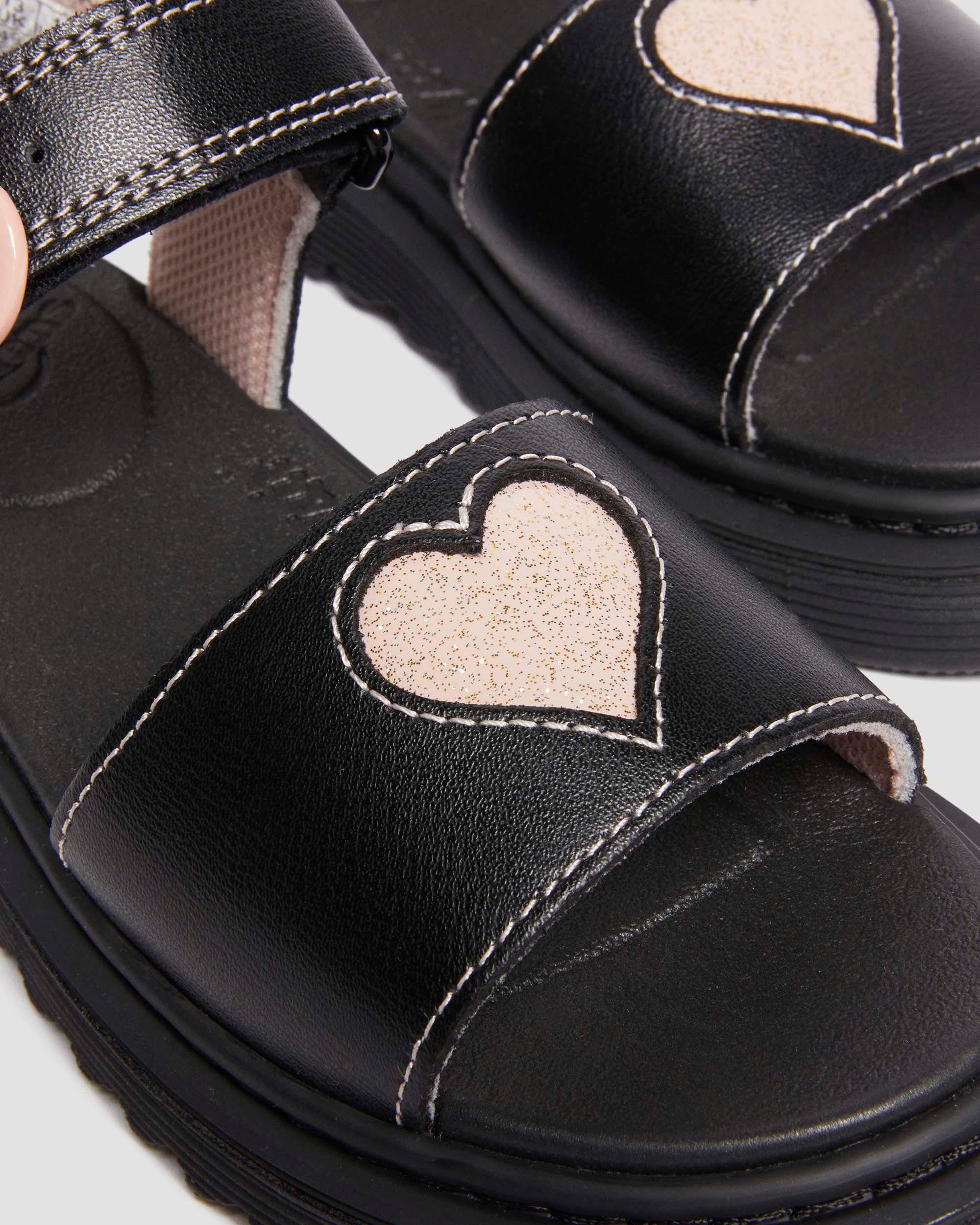 Sandales Marlow Hearts en cuir Junior in Noir+Rose Poudré