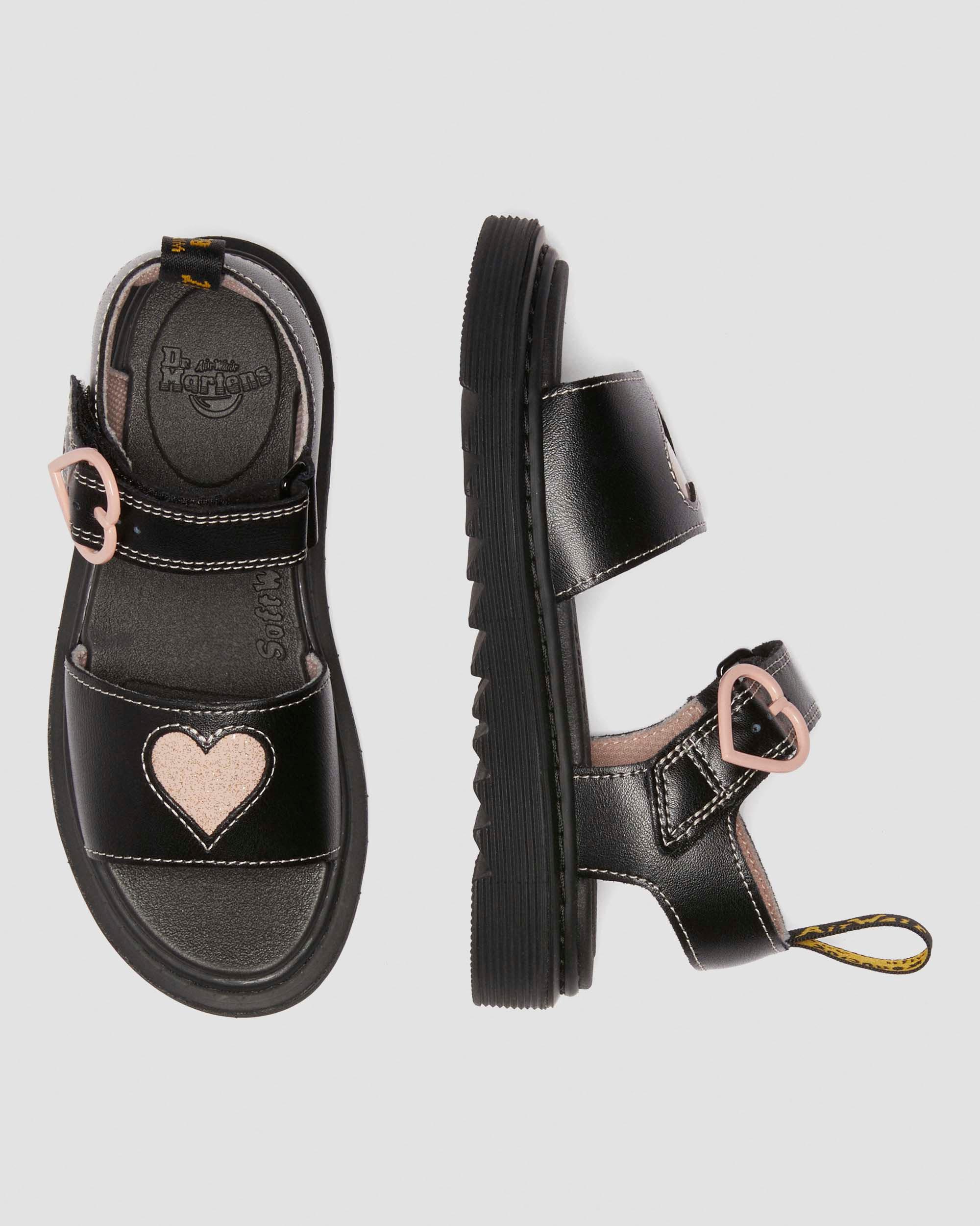 Sandales Marlow Hearts en cuir Junior in Noir+Rose Poudré