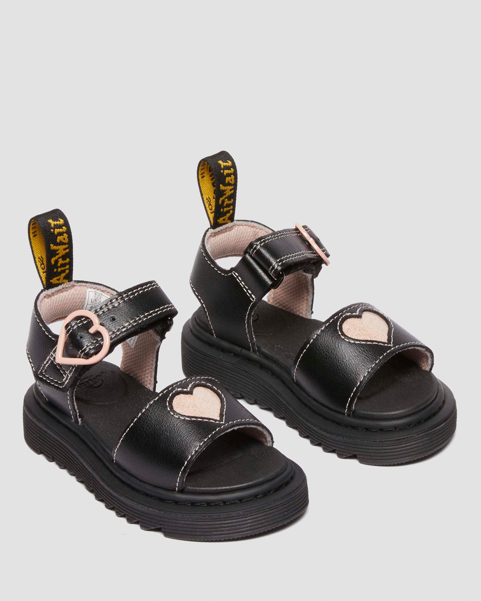 Peuter Marlow leren sandalen met hartjes in Zwart+Poederroze