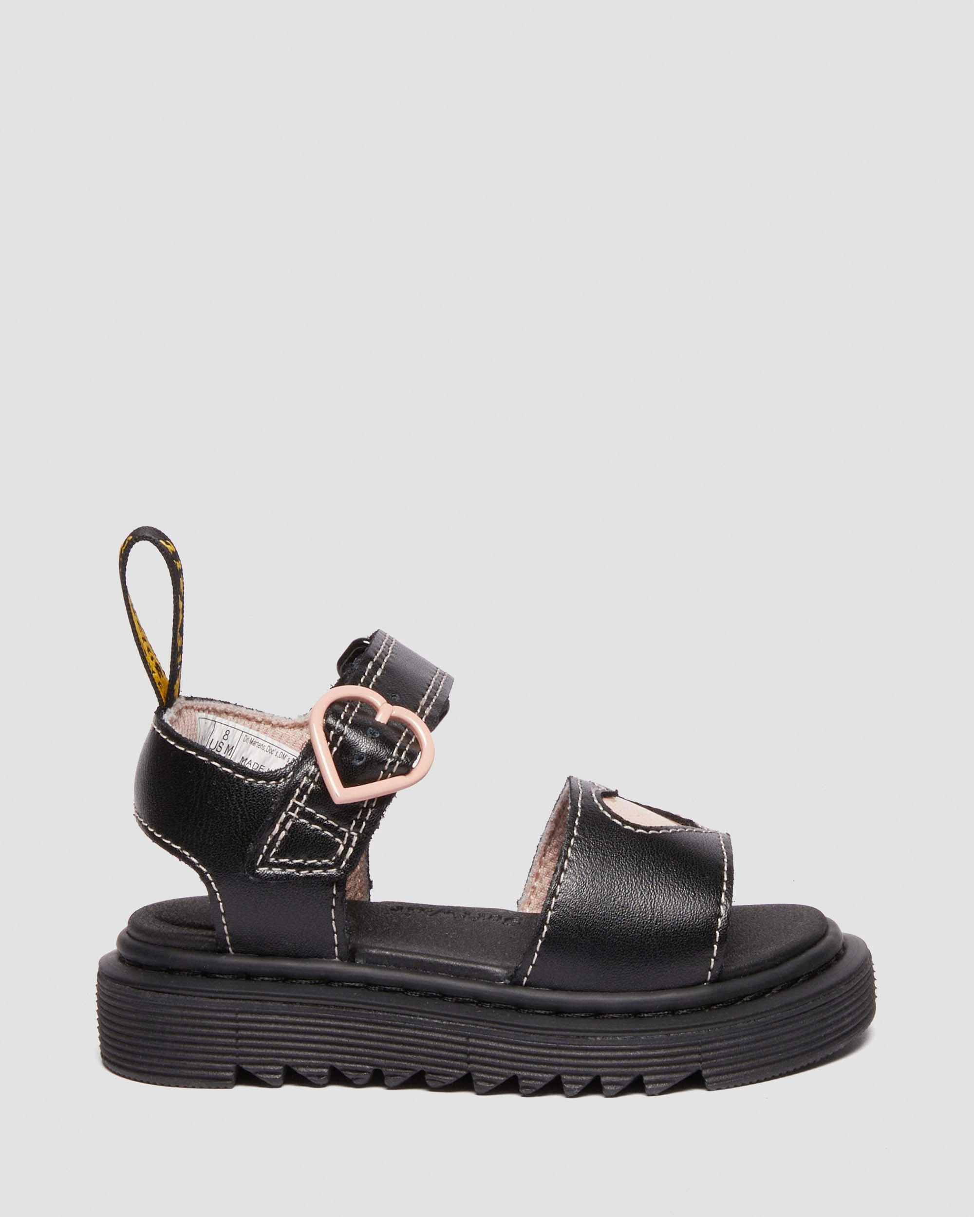 Peuter Marlow leren sandalen met hartjes in Zwart+Poederroze