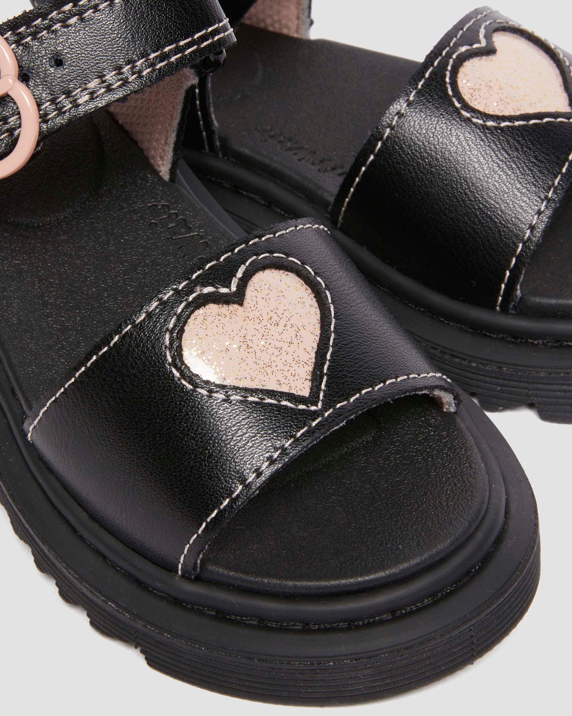 Peuter Marlow leren sandalen met hartjes in Zwart+Poederroze