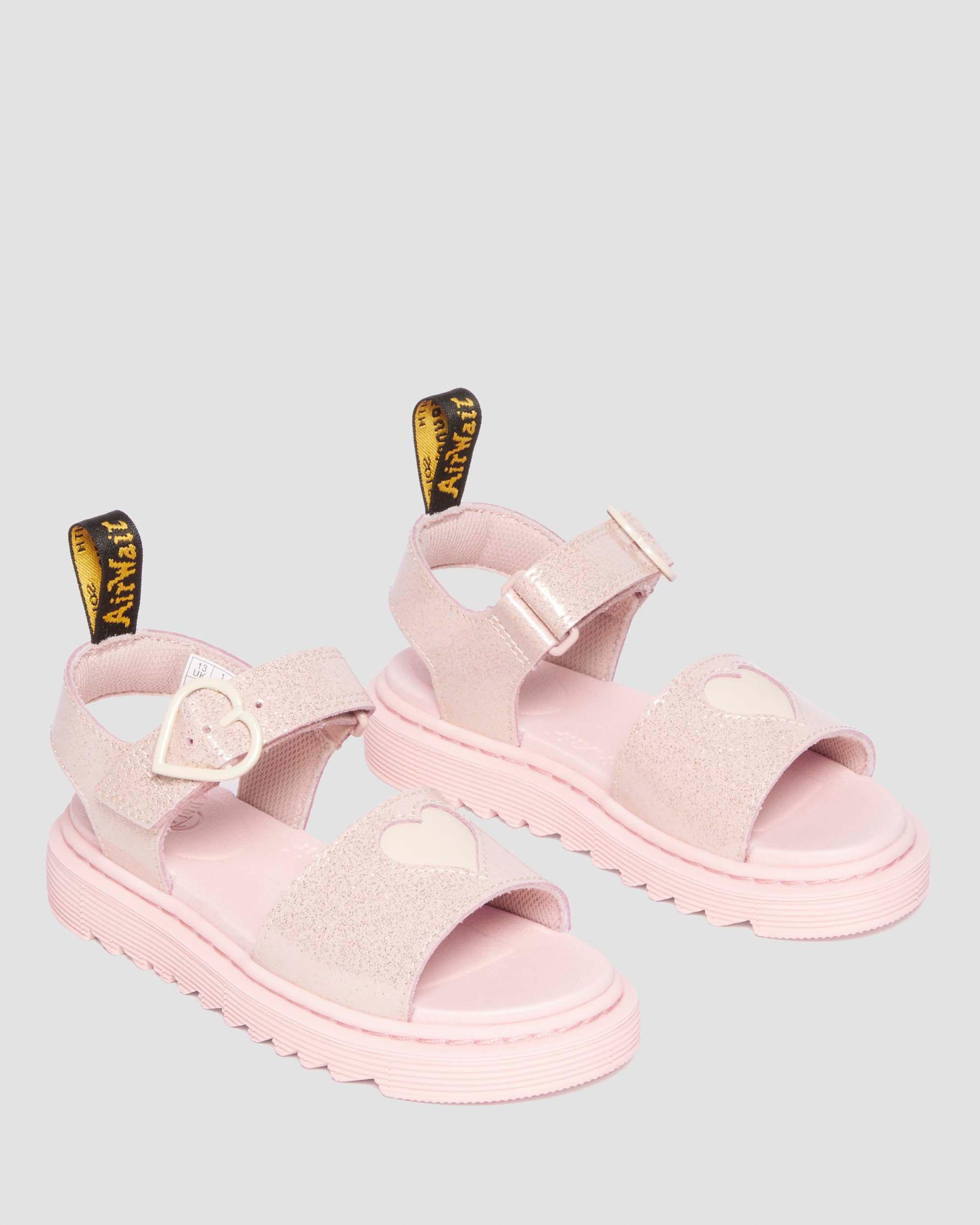 Junior Marlow Hearts Glitter Sandals in Powder Pink+Cloud Cream