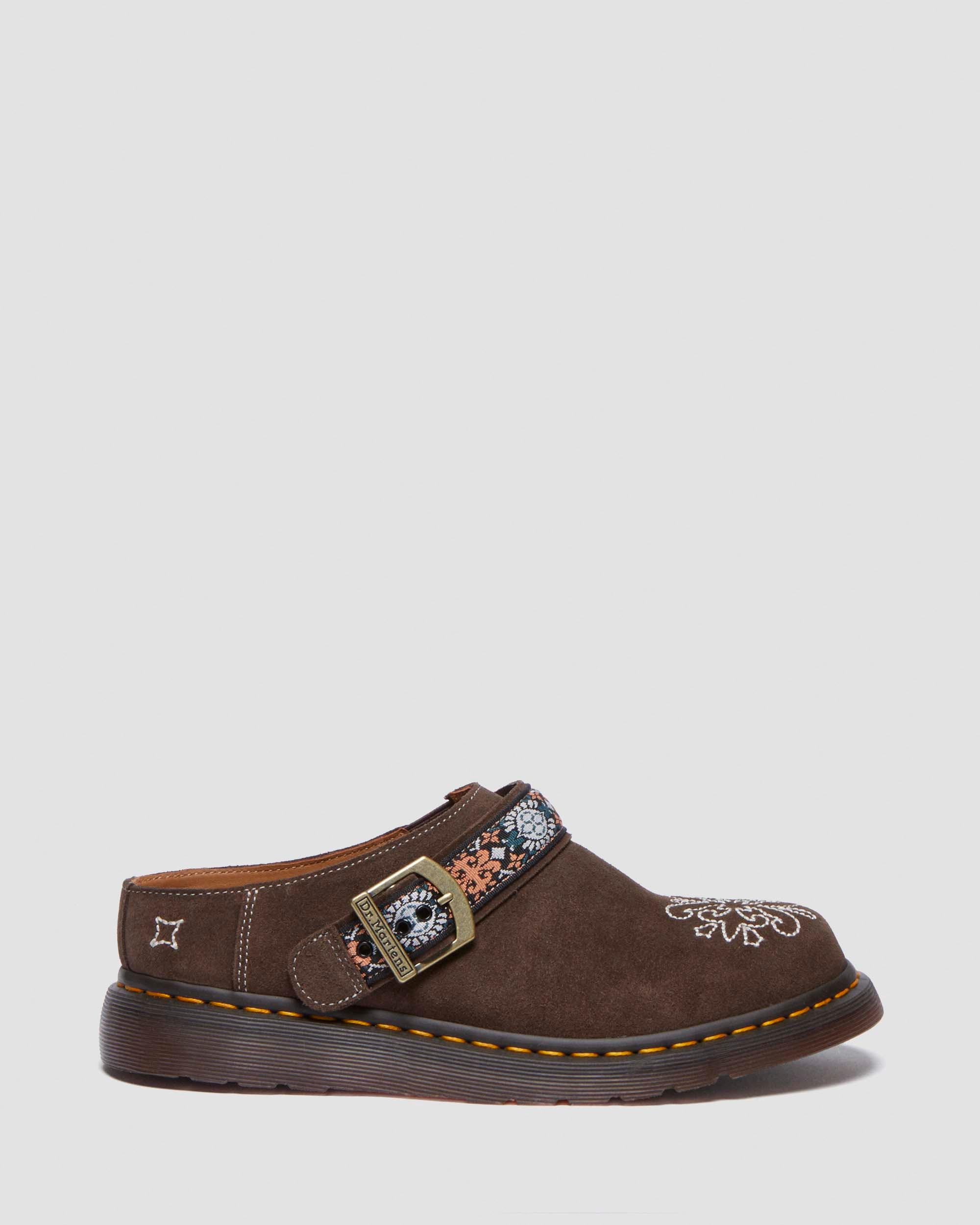 Isham suede and jacquard mules in BROWN | Dr. Martens™