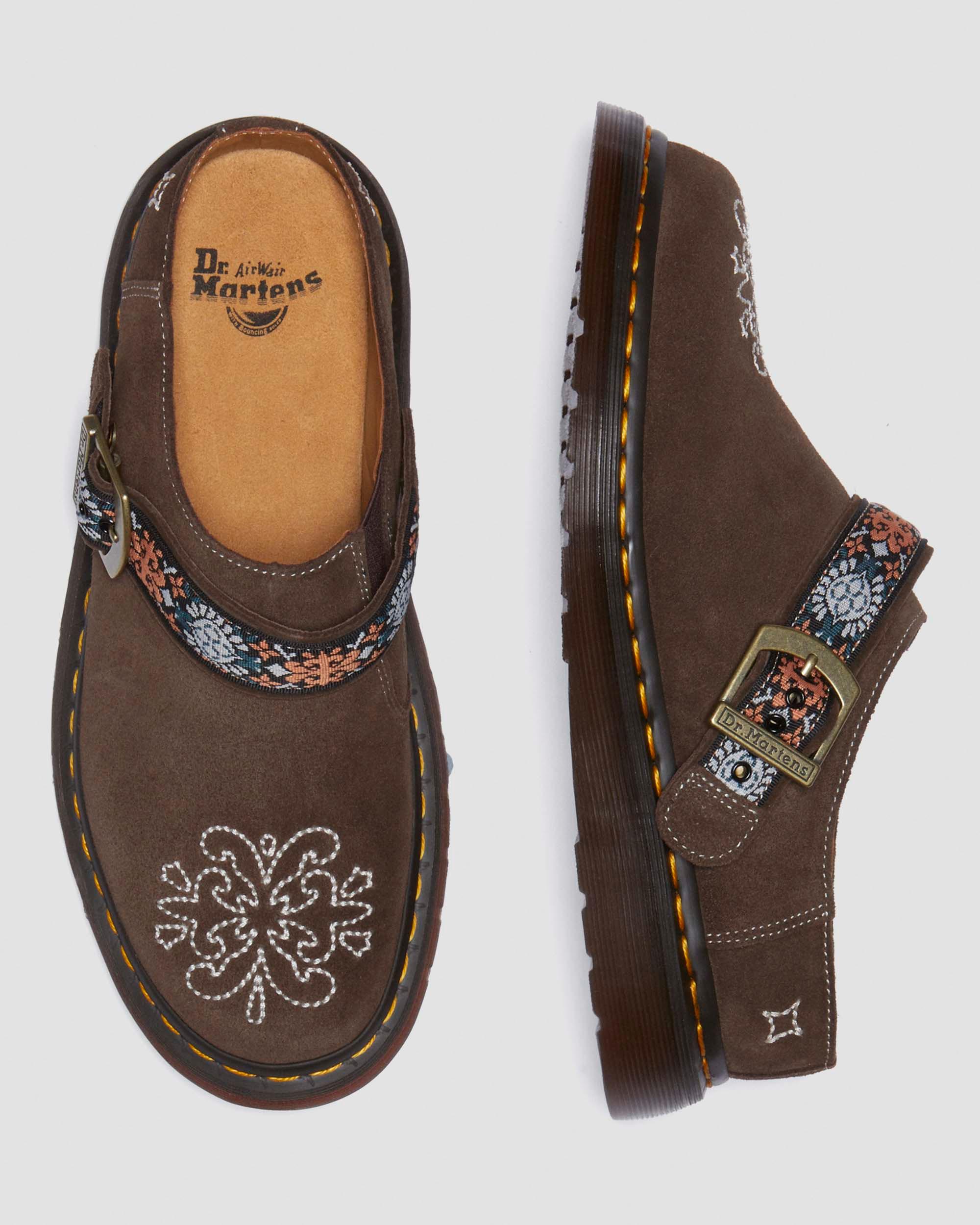 Isham suede and jacquard mules in BROWN | Dr. Martens™