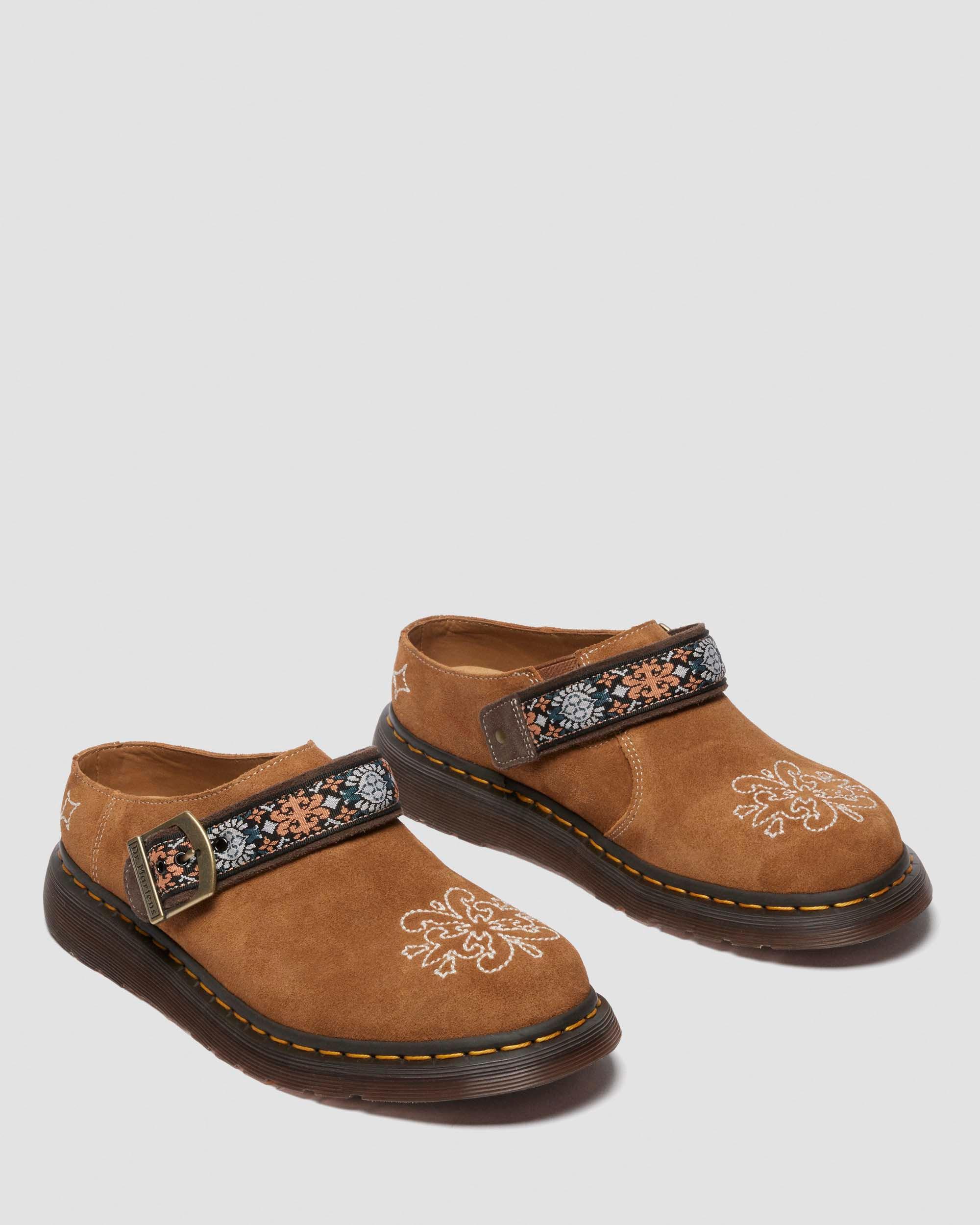 Isham suede and jacquard mules in Natural Tan