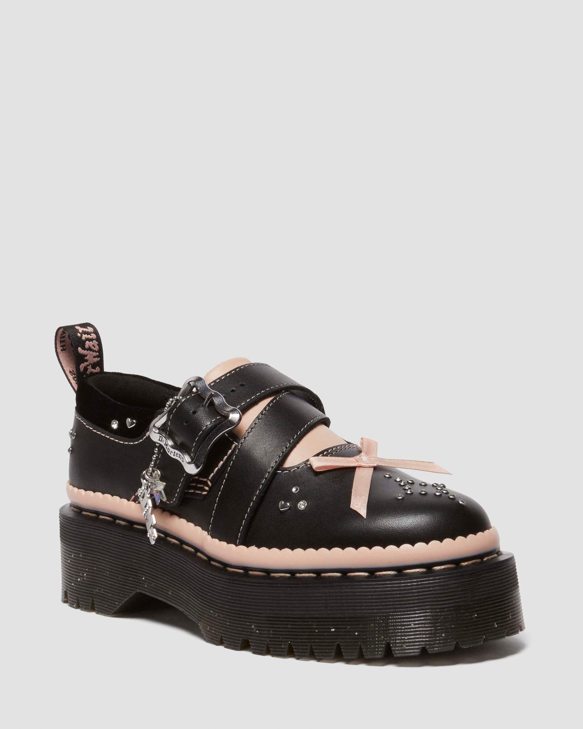 Dr.Martens KEMSLEY ストラップ シューズ バレンタイン Kemsley leather buckle platform shoes in BLACK+POWDER PINK | Dr