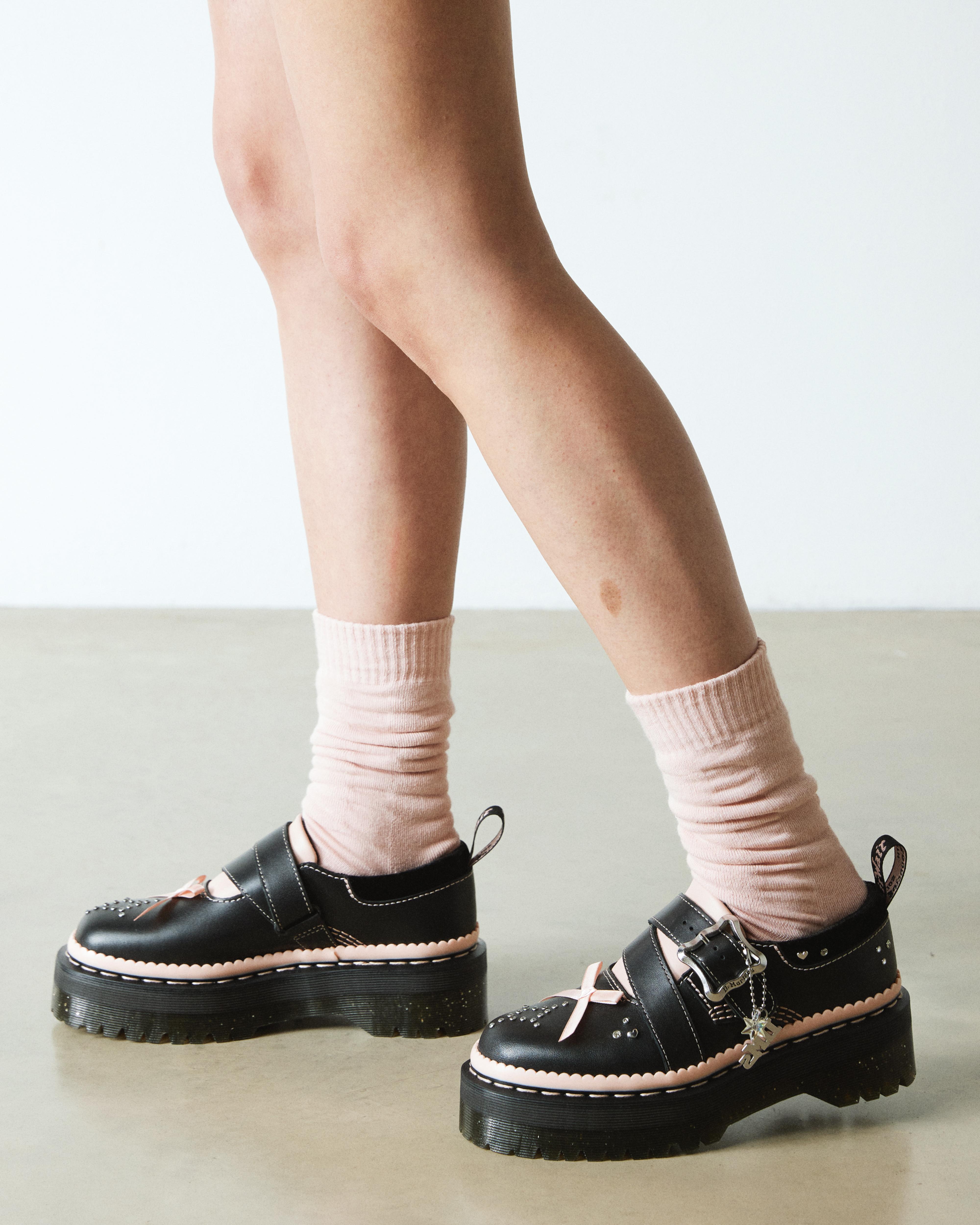 Kemsley leather buckle platform shoes in BLACK+POWDER PINK | Dr