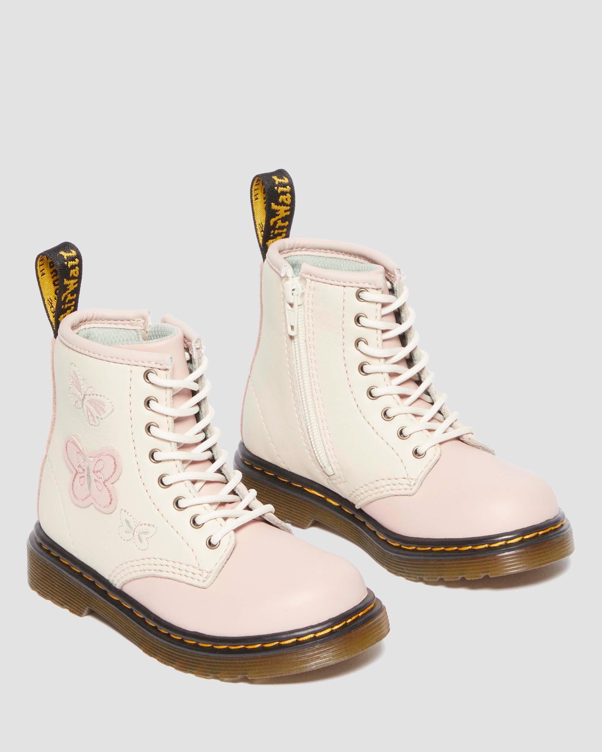 Toddler 1460 butterfly leather boots in Powder Pink+Cloud Cream