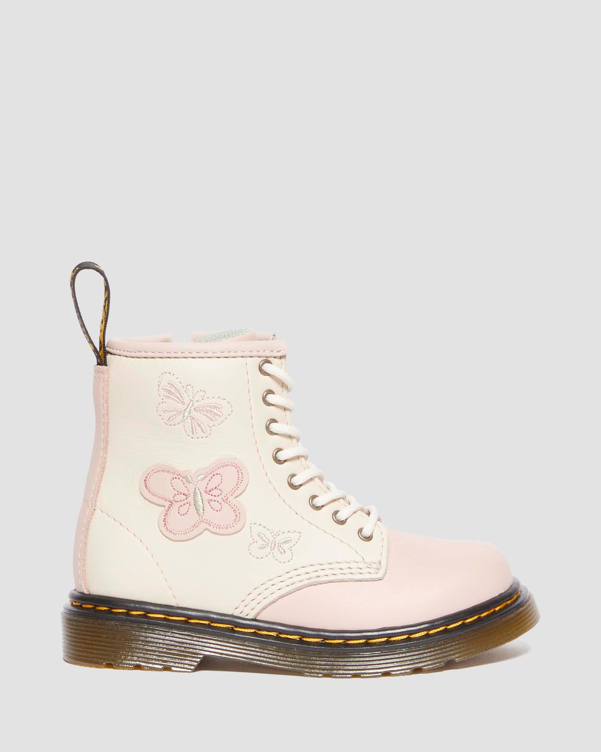Toddler 1460 butterfly leather boots in Powder Pink+Cloud Cream