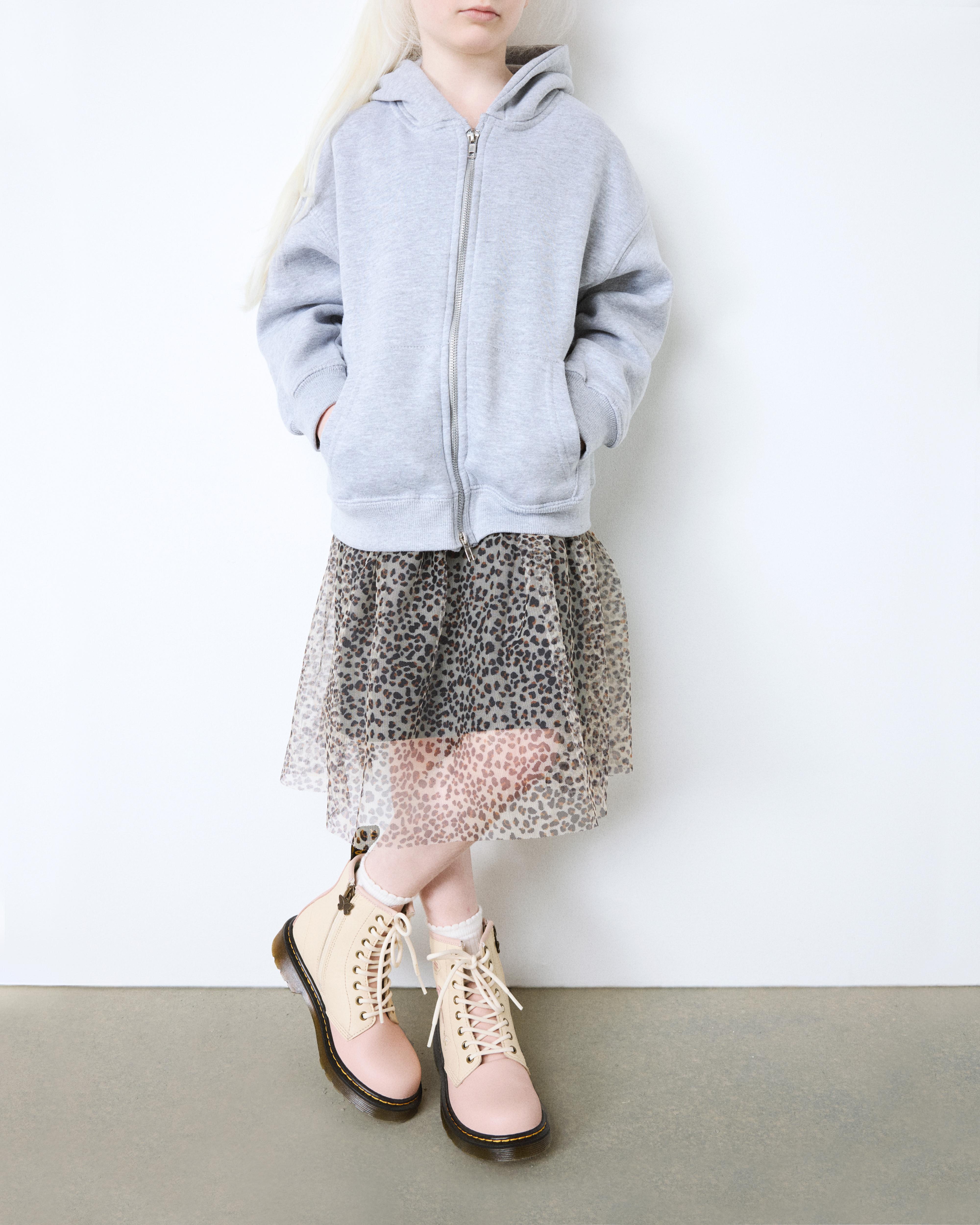 Junior 1460 butterfly leather boots in Powder Pink+Cloud Cream