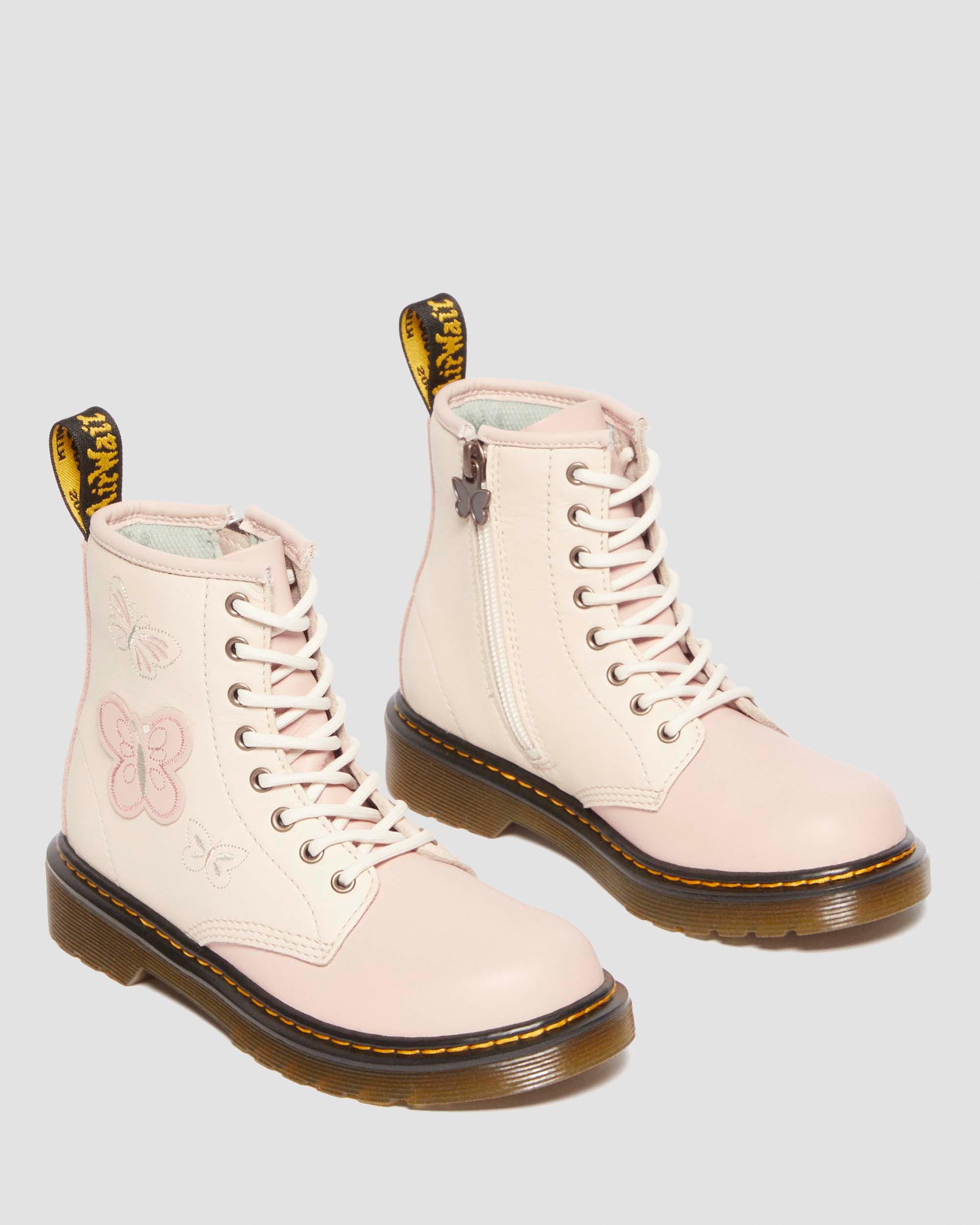 Junior 1460 butterfly leather boots in Powder Pink+Cloud Cream