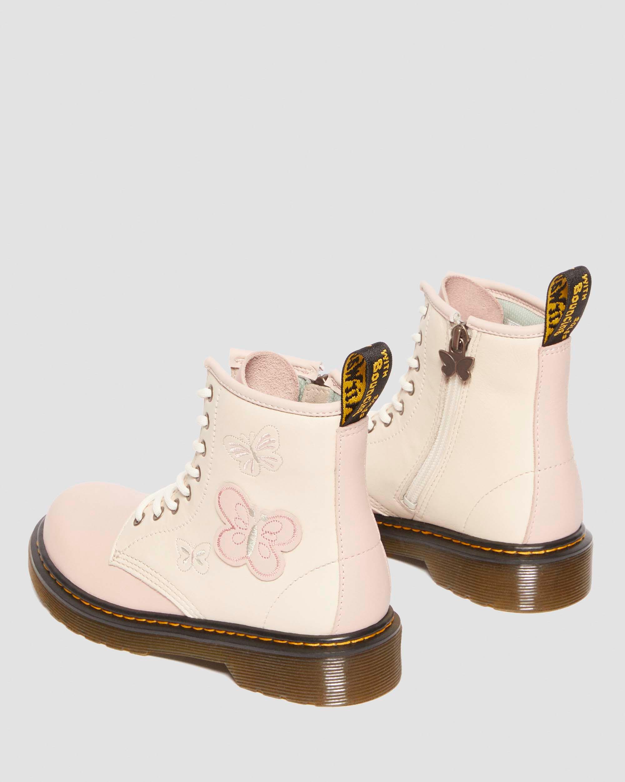 Junior 1460 butterfly leather boots in Powder Pink+Cloud Cream