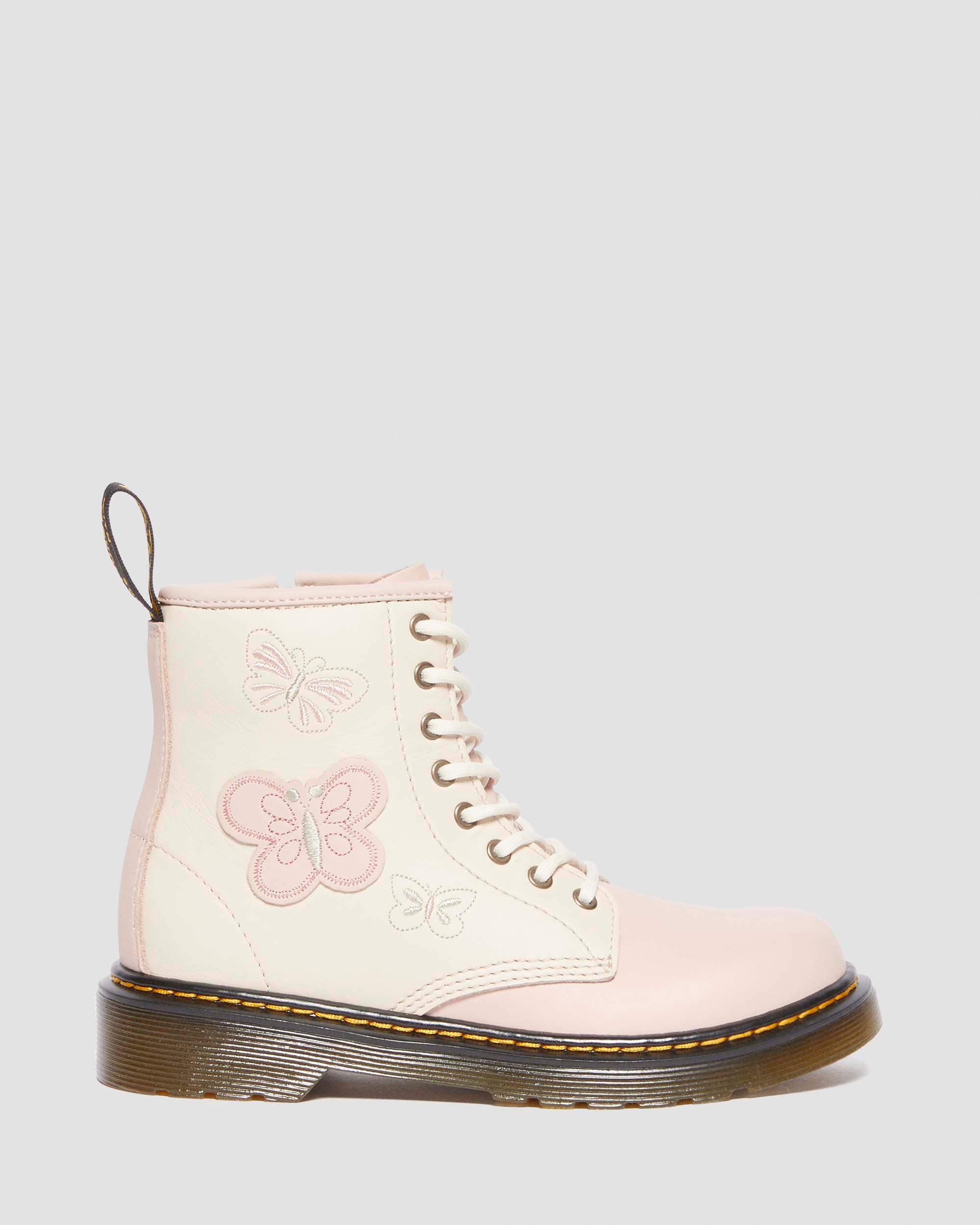 Junior 1460 butterfly leather boots in Powder Pink+Cloud Cream