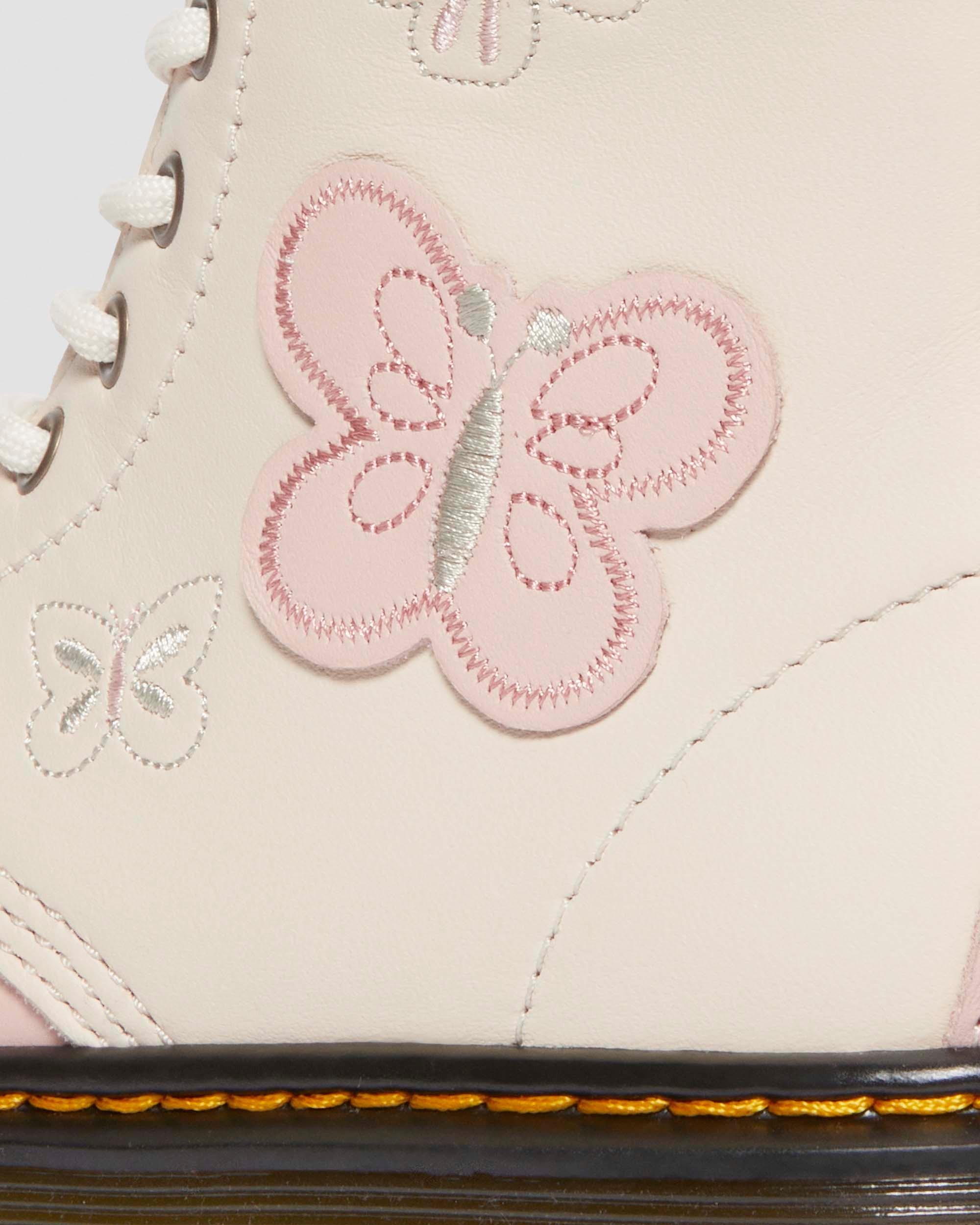 Junior 1460 butterfly leather boots in Powder Pink+Cloud Cream