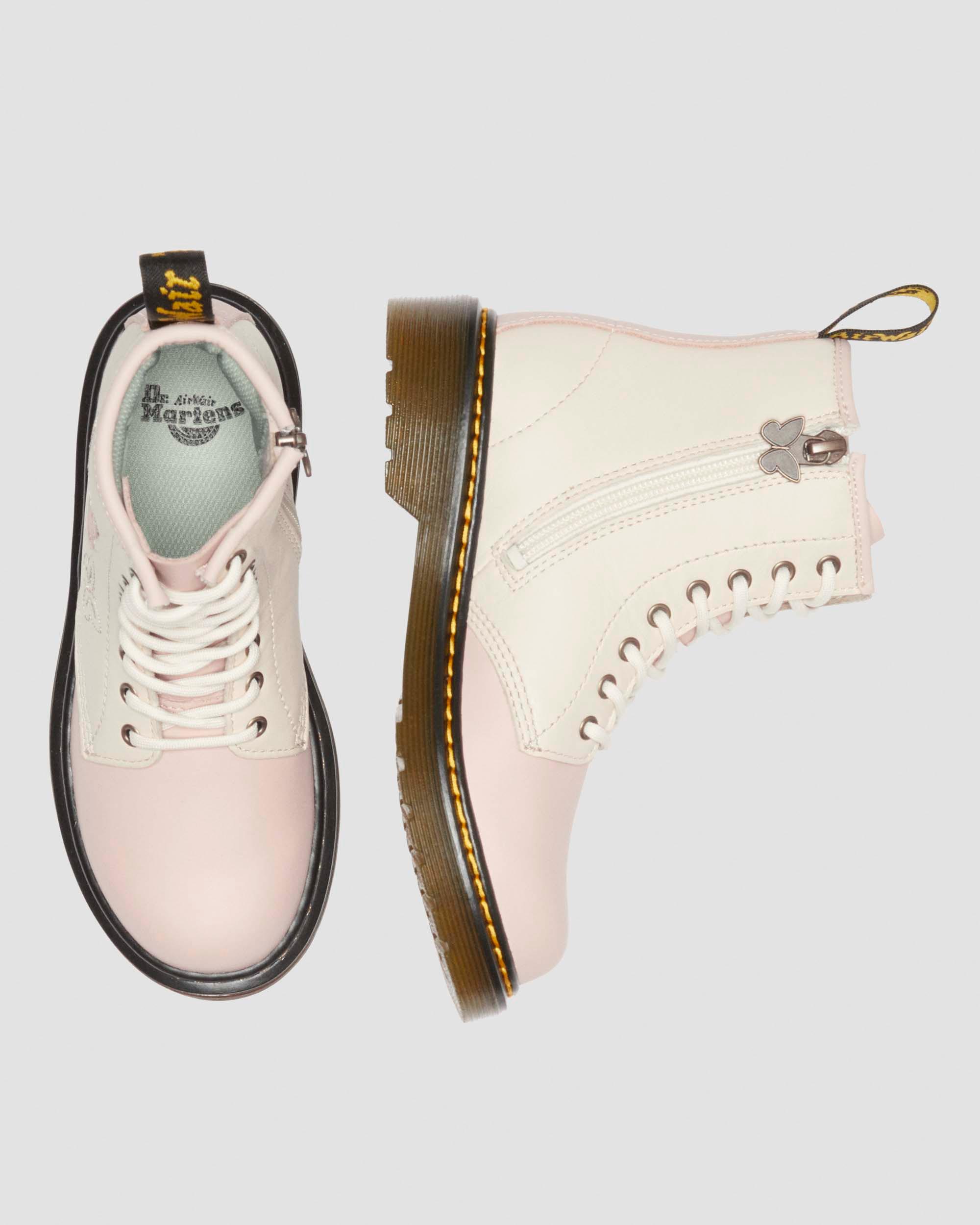 Junior 1460 butterfly leather boots in Powder Pink+Cloud Cream
