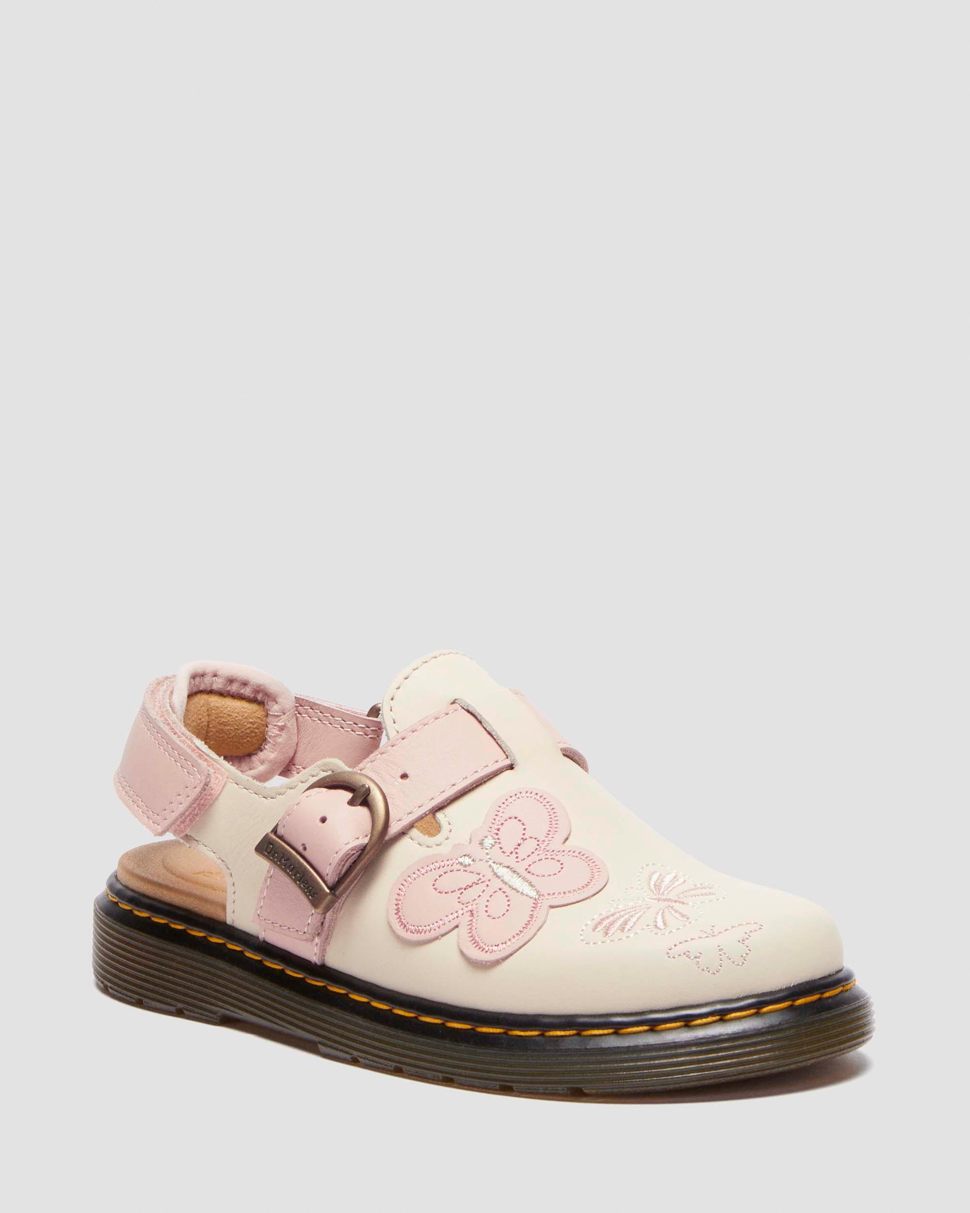 Junior Jorgie leather mules in Cloud Cream+Powder Pink