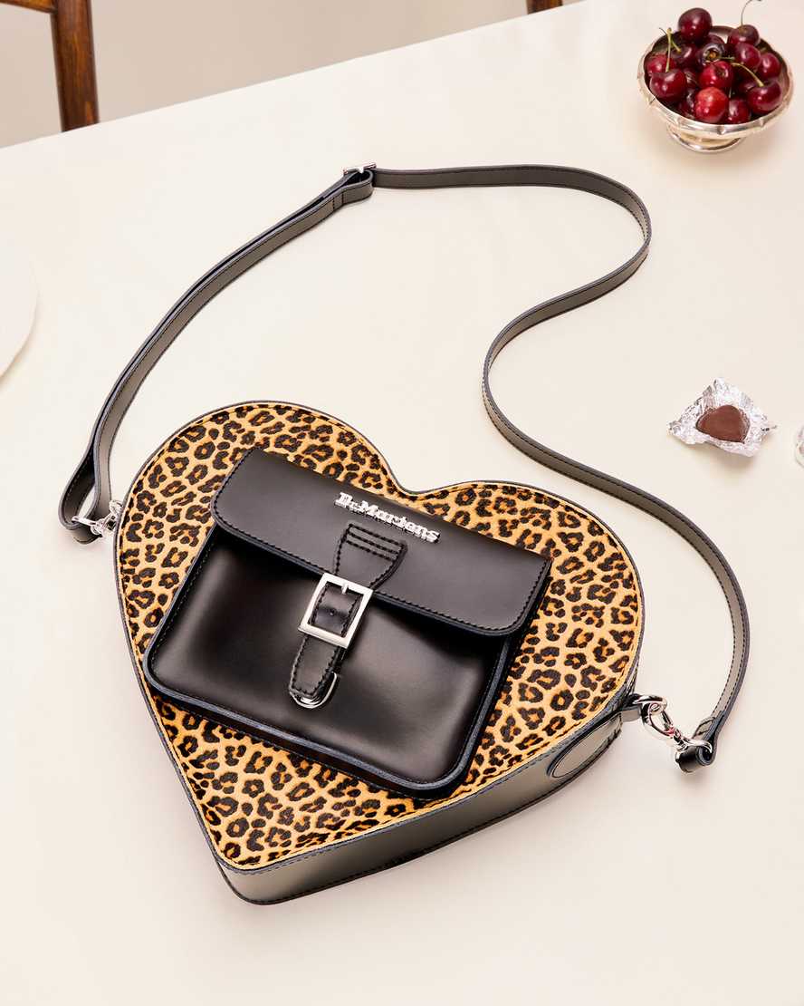 Dr. Martens' Leopard Hair-on Kiev Leather Heart Shaped Bag In Black