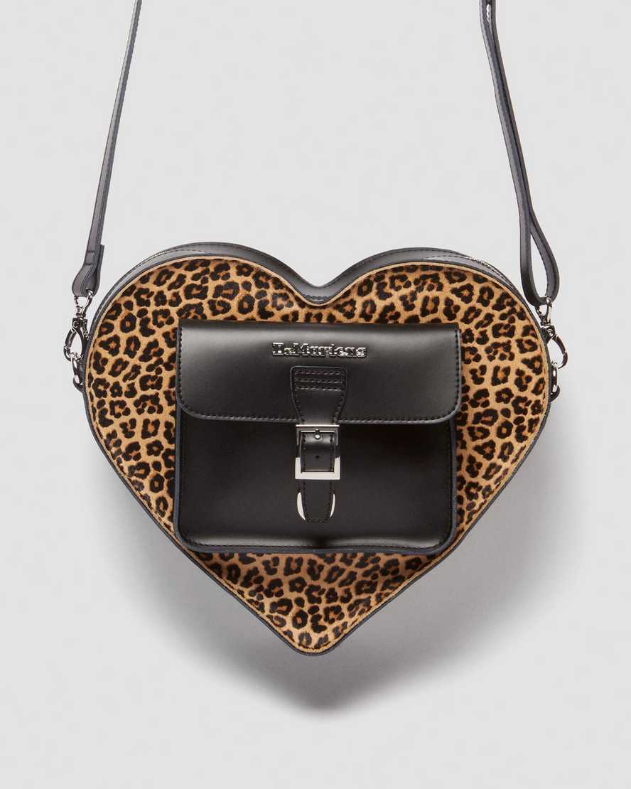 Dr. Martens' Leopard Hair-on Kiev Leather Heart Shaped Bag In Black
