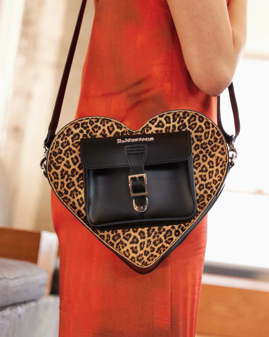 Dr. Martens' Leopard Hair-on Kiev Leather Heart Shaped Bag In Black