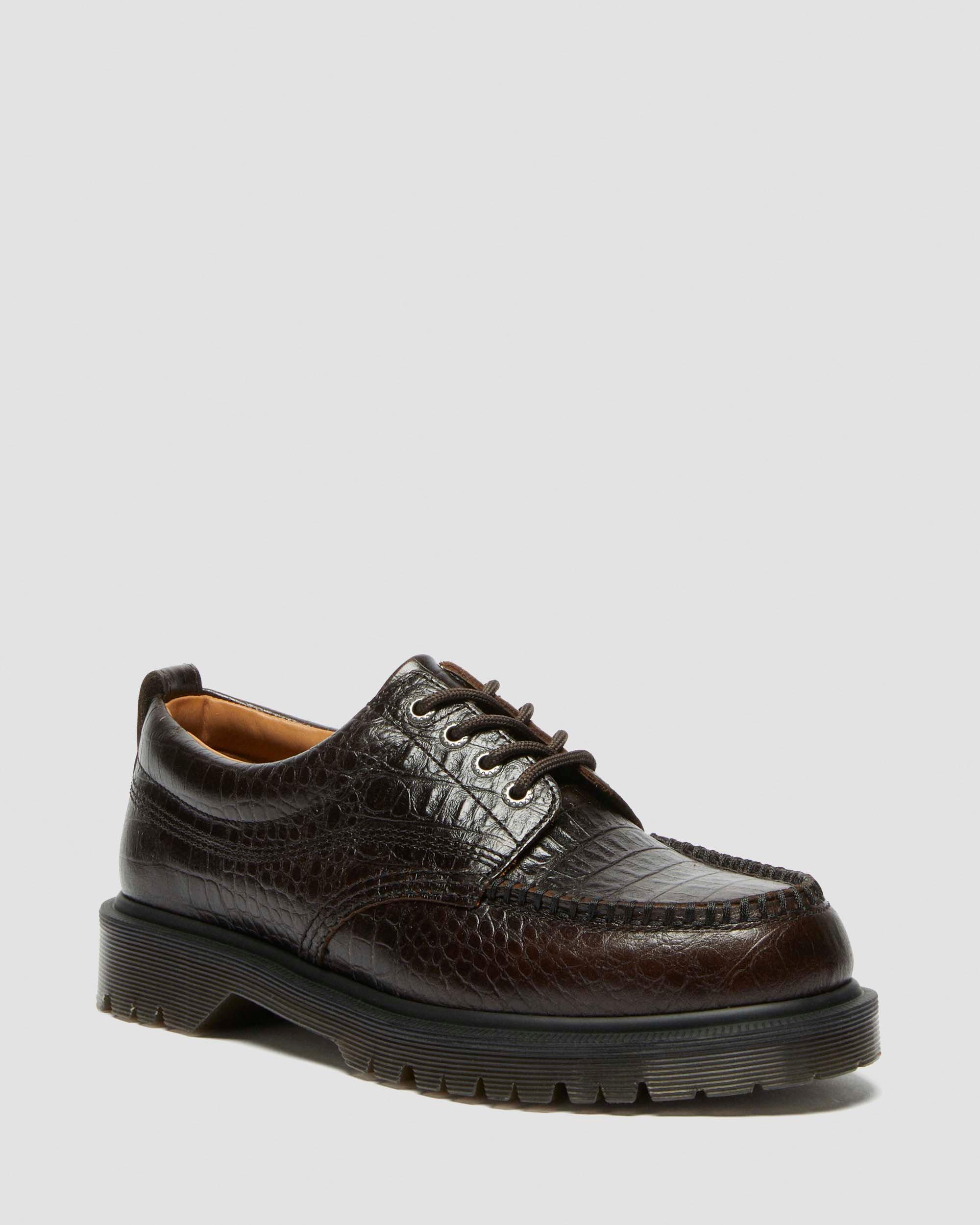 Chaussures Lowell en cuir Analine crocodile à bout mocassin in Marron Foncé