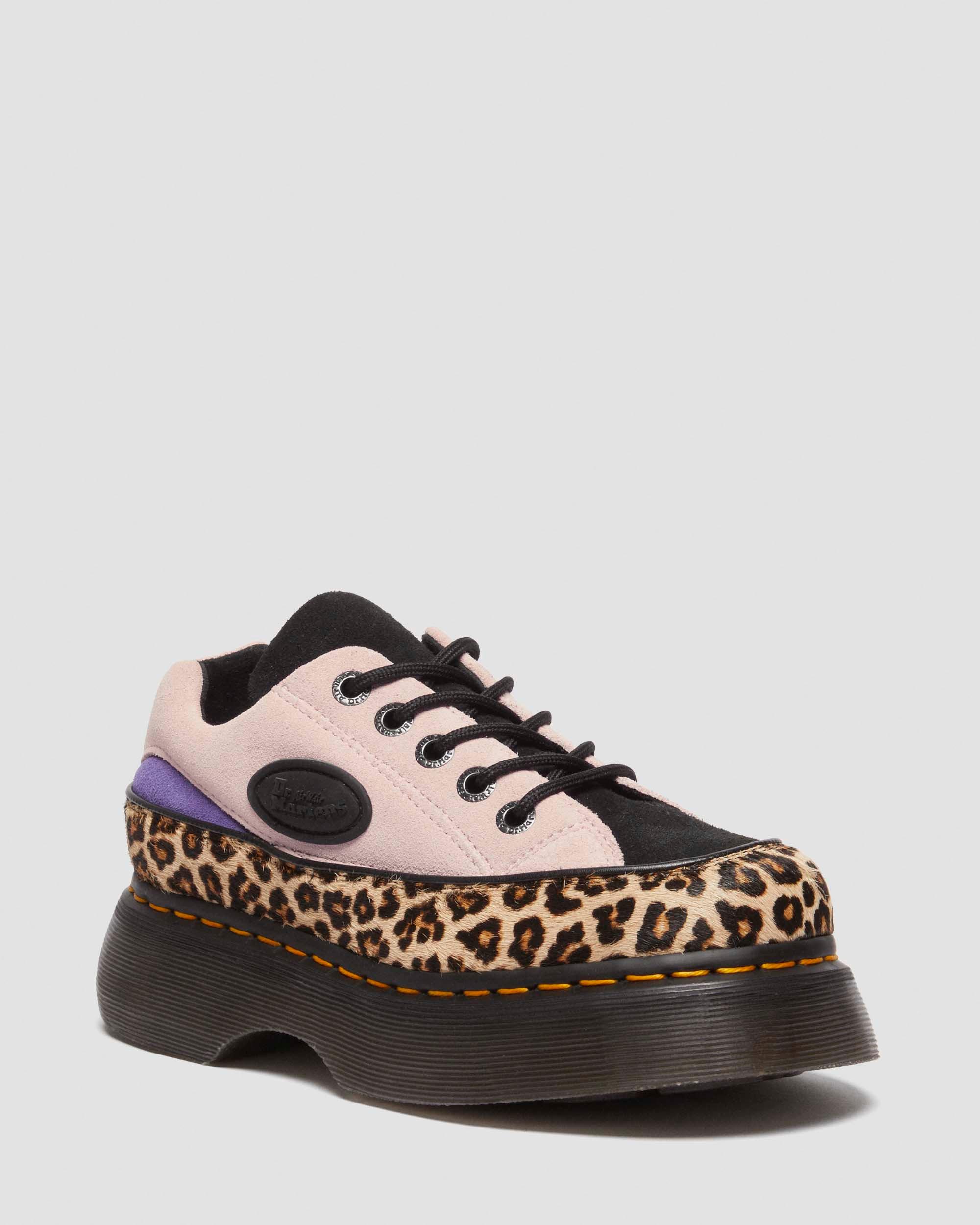 Scarpe Buzz a 5 occhielli in camoscio e pelle leopardata in Ambrato Chiaro+Rosa Confetto
