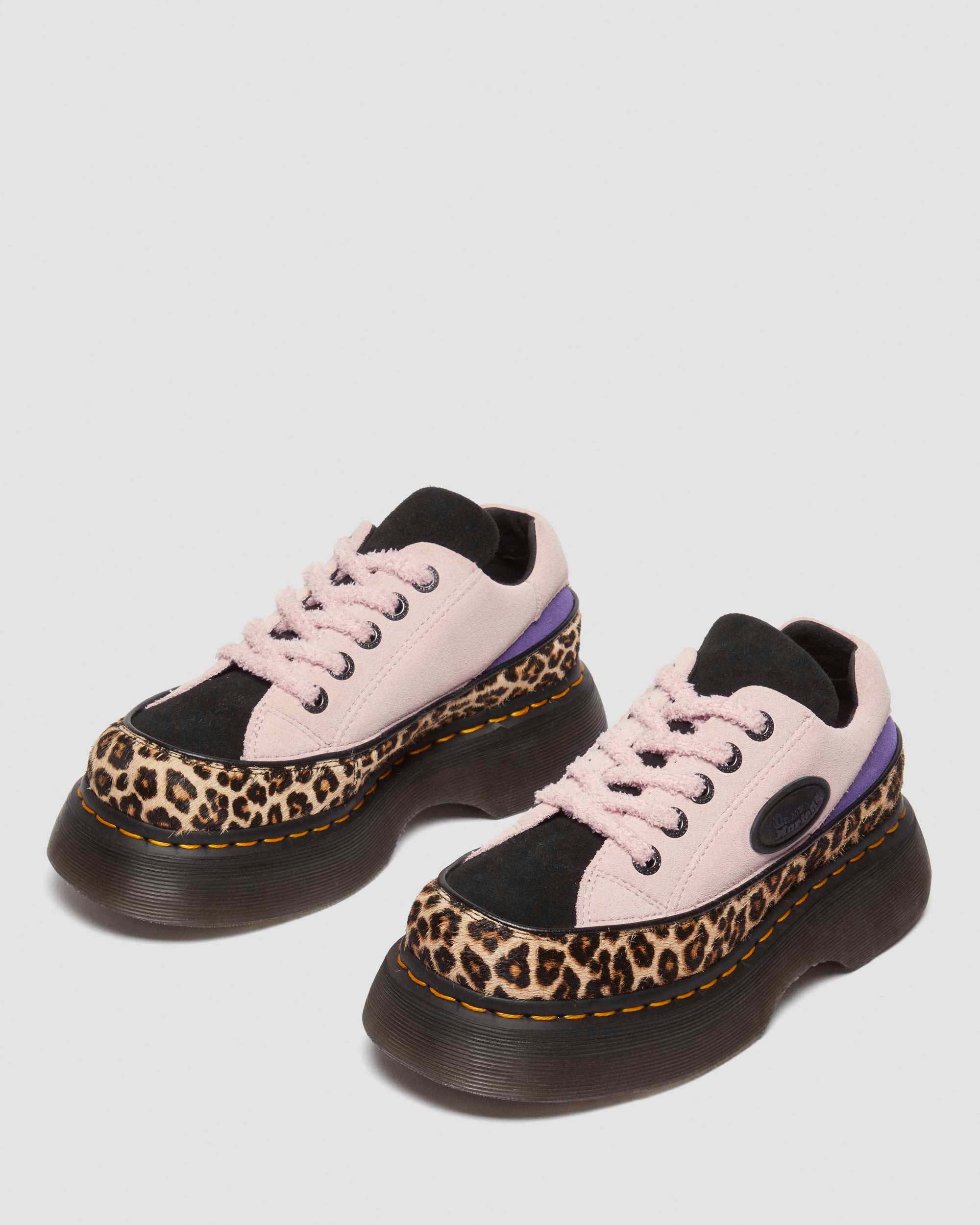 Scarpe Buzz a 5 occhielli in camoscio e pelle leopardata in Ambrato Chiaro+Rosa Confetto