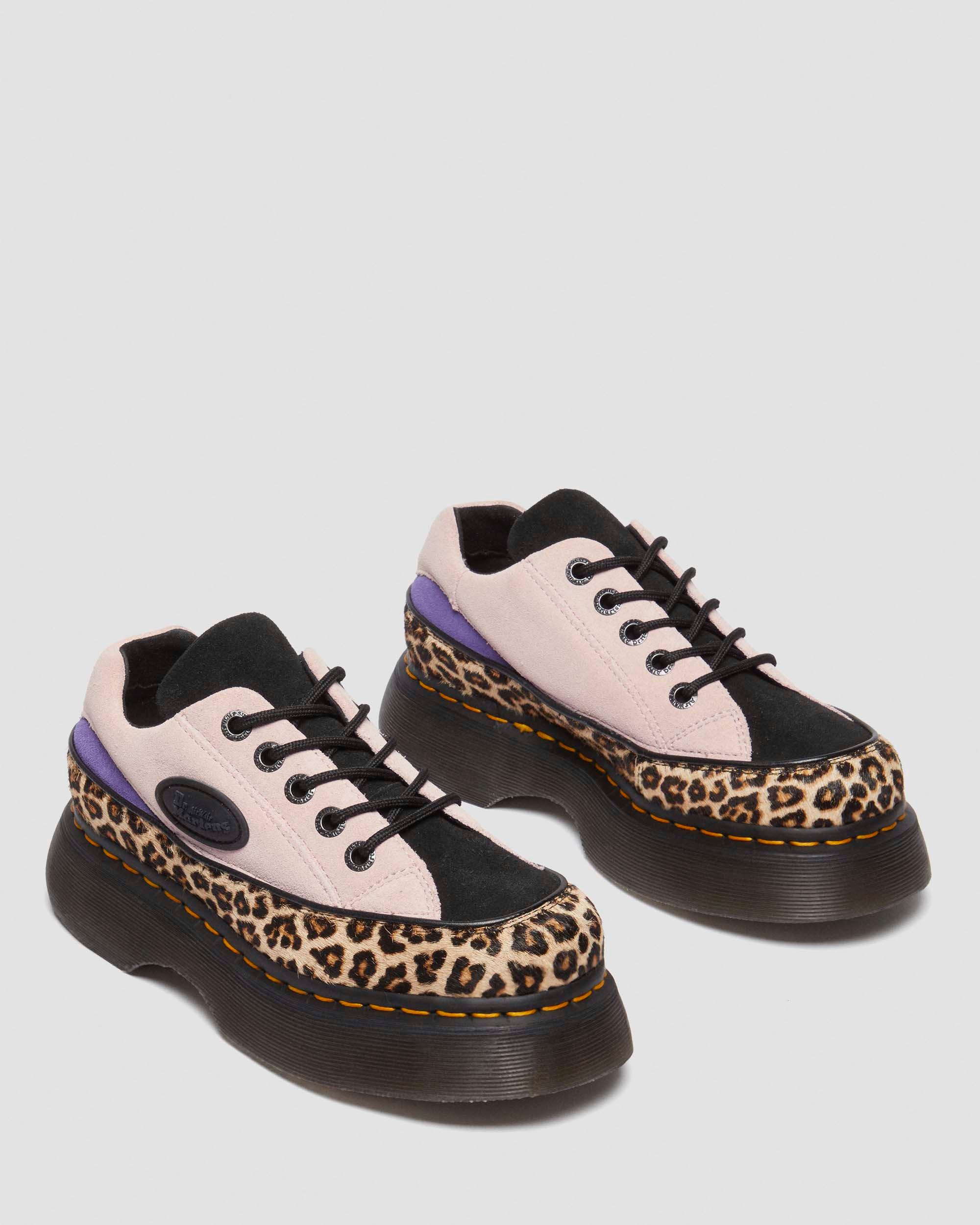 Scarpe Buzz a 5 occhielli in camoscio e pelle leopardata in Ambrato Chiaro+Rosa Confetto