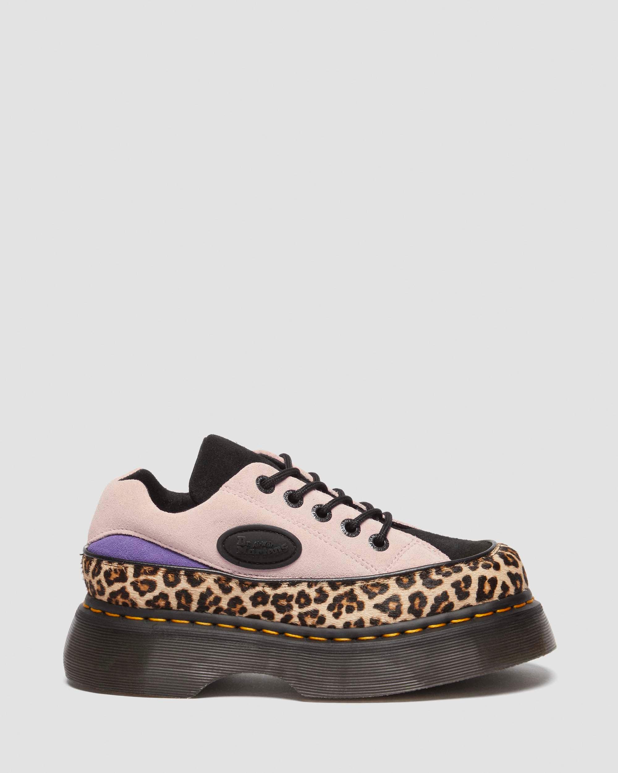 Scarpe Buzz a 5 occhielli in camoscio e pelle leopardata in Ambrato Chiaro+Rosa Confetto