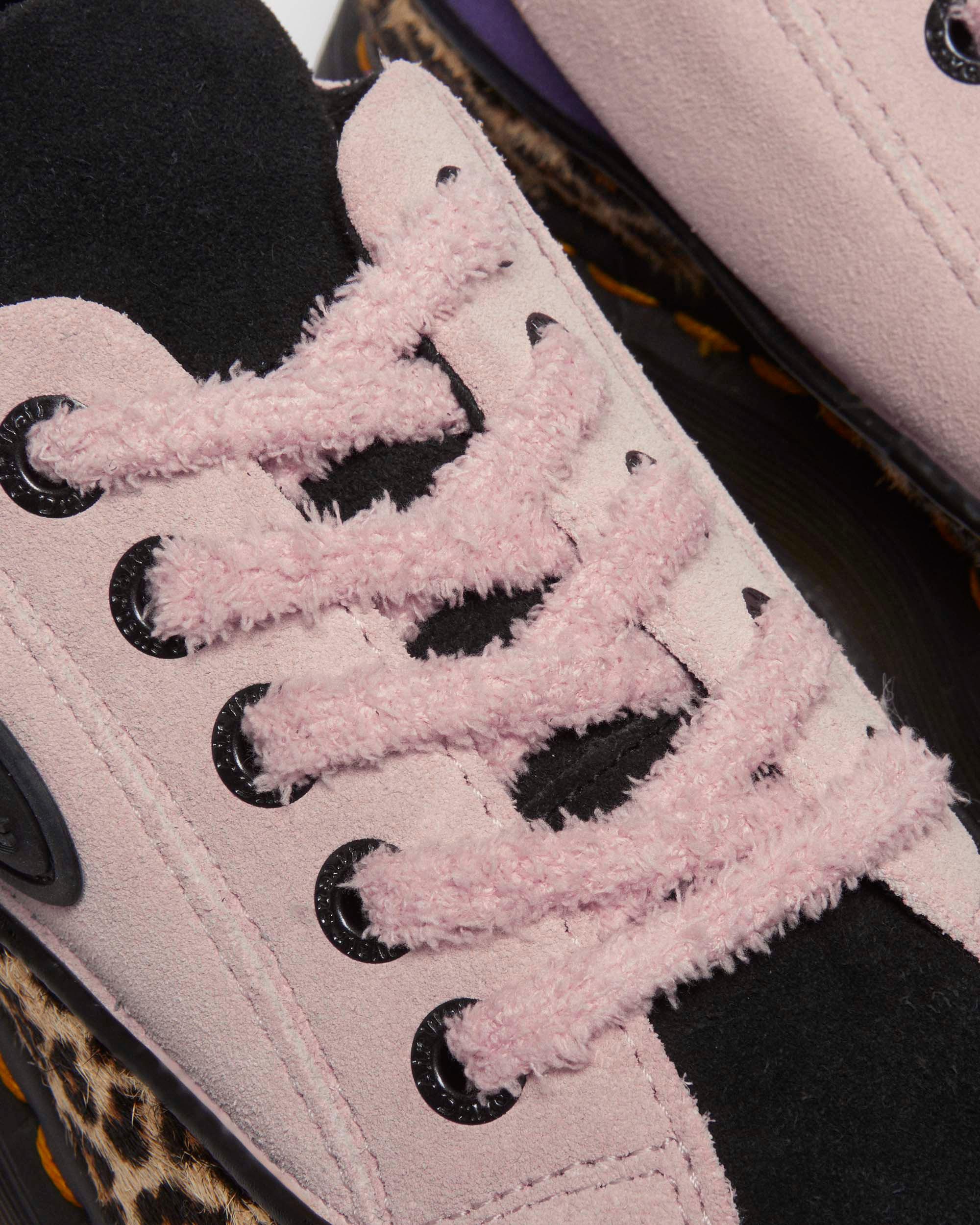 Scarpe Buzz a 5 occhielli in camoscio e pelle leopardata in Ambrato Chiaro+Rosa Confetto