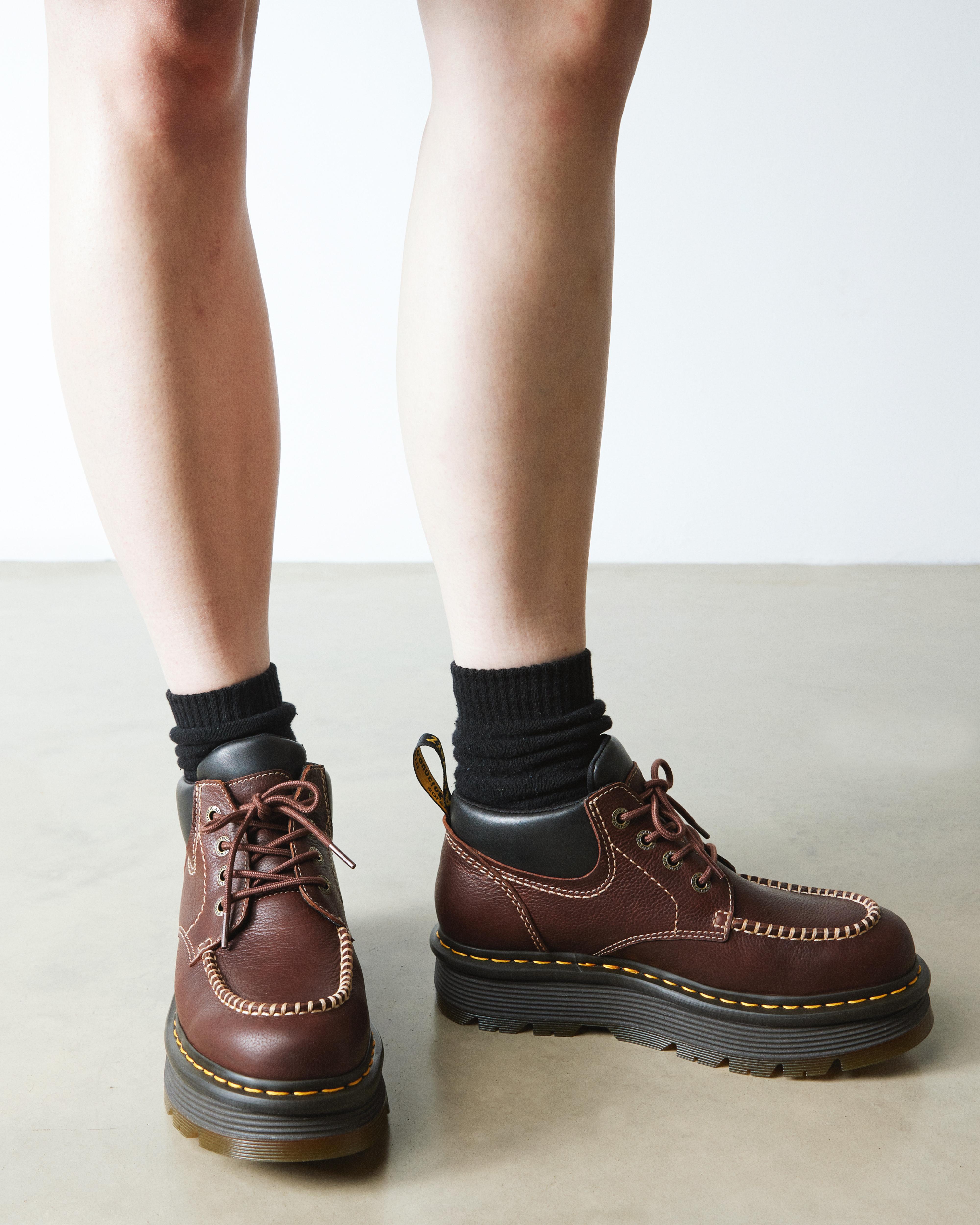 Zebzag Leather Casual 4-Eye Lace-Up Boots in Brown+Black