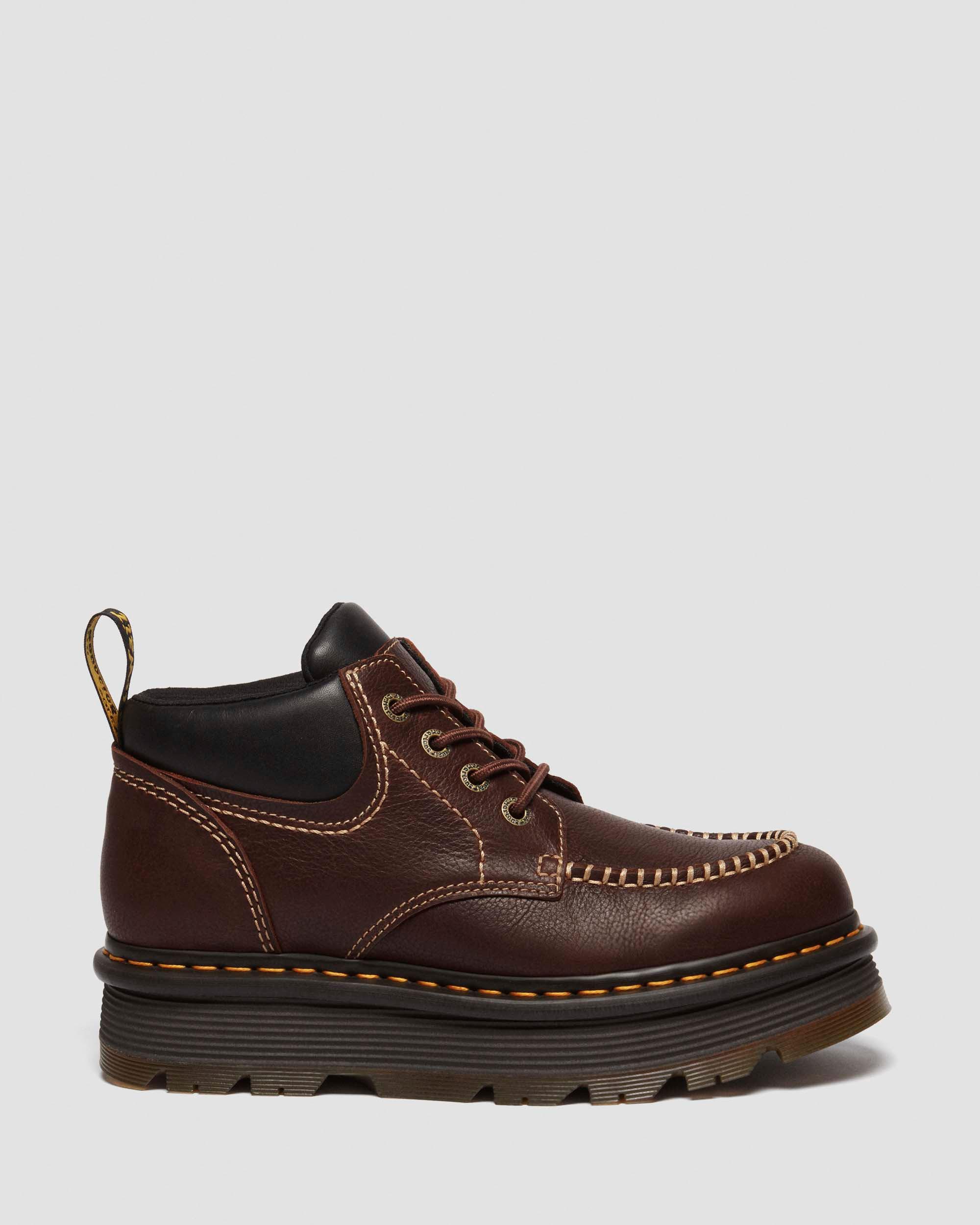 Zebzag Leather Casual 4-Eye Lace-Up Boots in Brown+Black