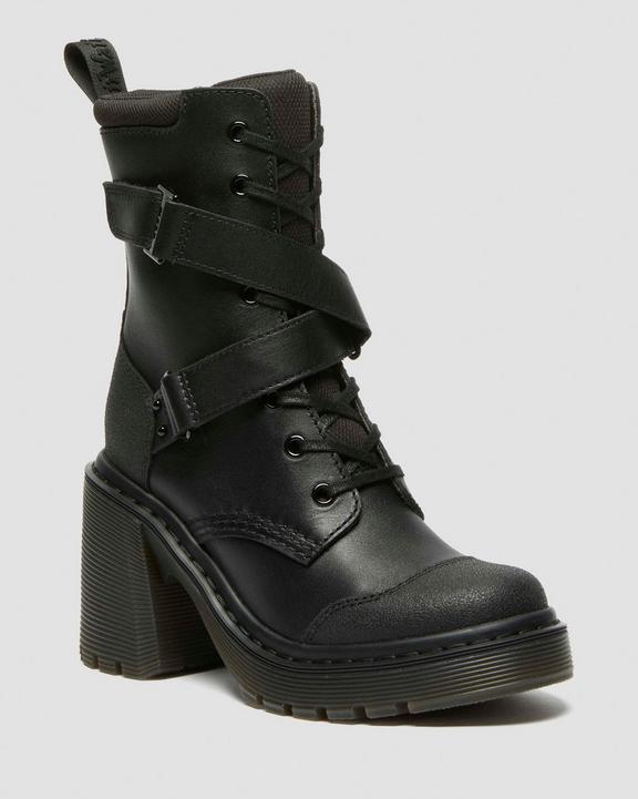 Chesney Tech Strap Eight Eye Heeled Boots in Black | Dr. Martens Chesney Tech Strap Eight Eye Heeled Boots in Black | Dr. Martens