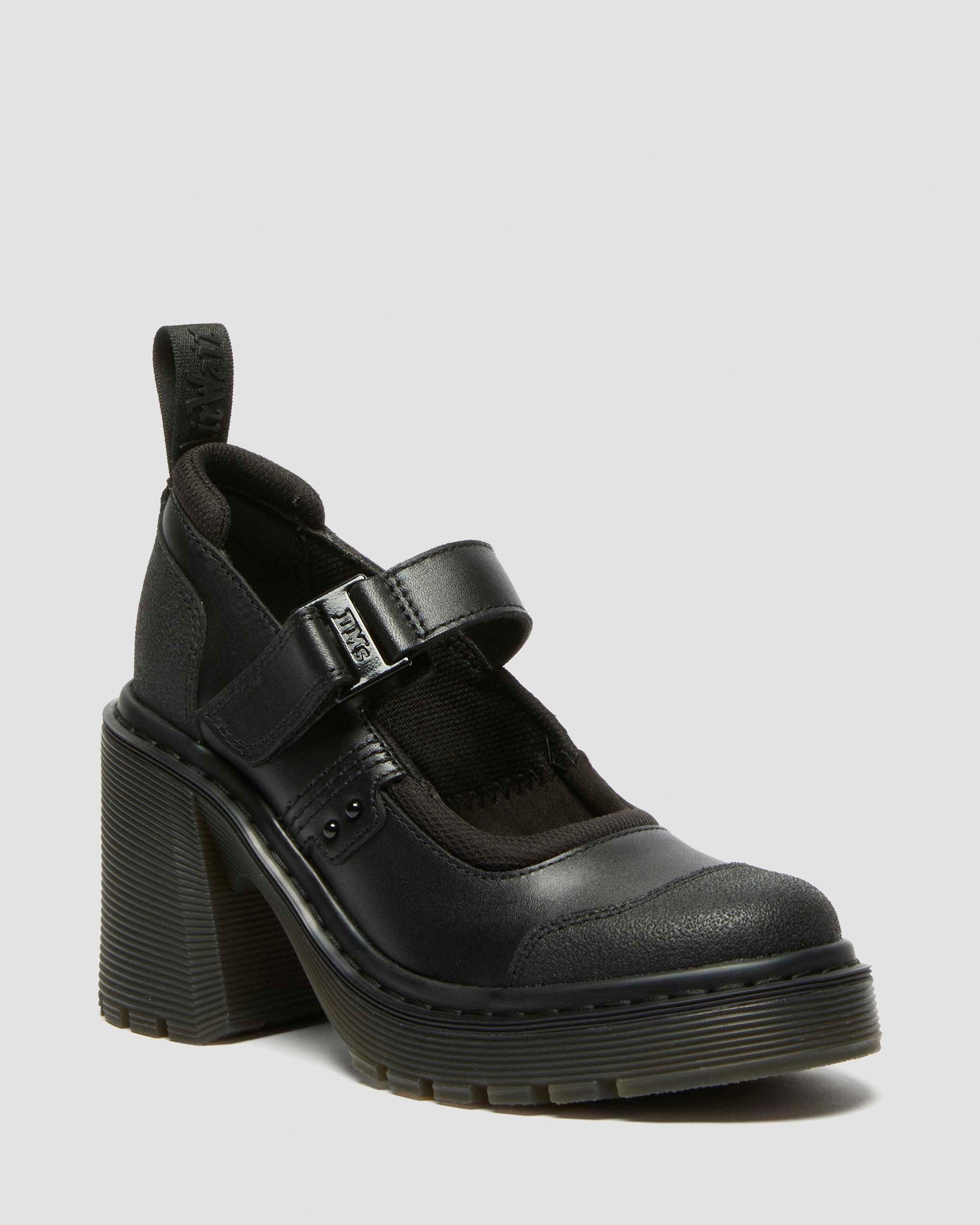 Eviee Tech Strap Mary Jane Heeled Shoes    in Black