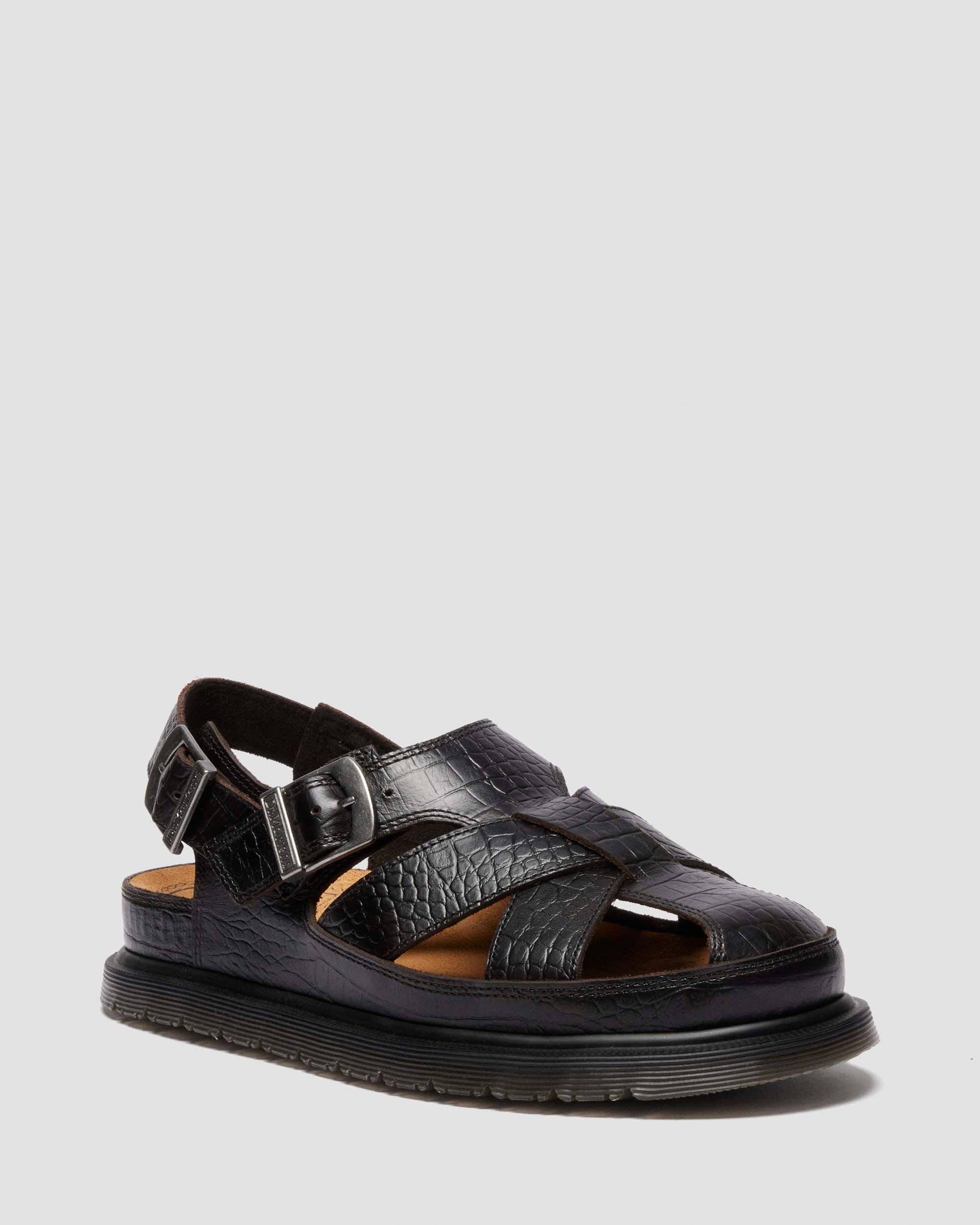 Fisherman Crocodile Analine Leather Sandals in Dark Brown