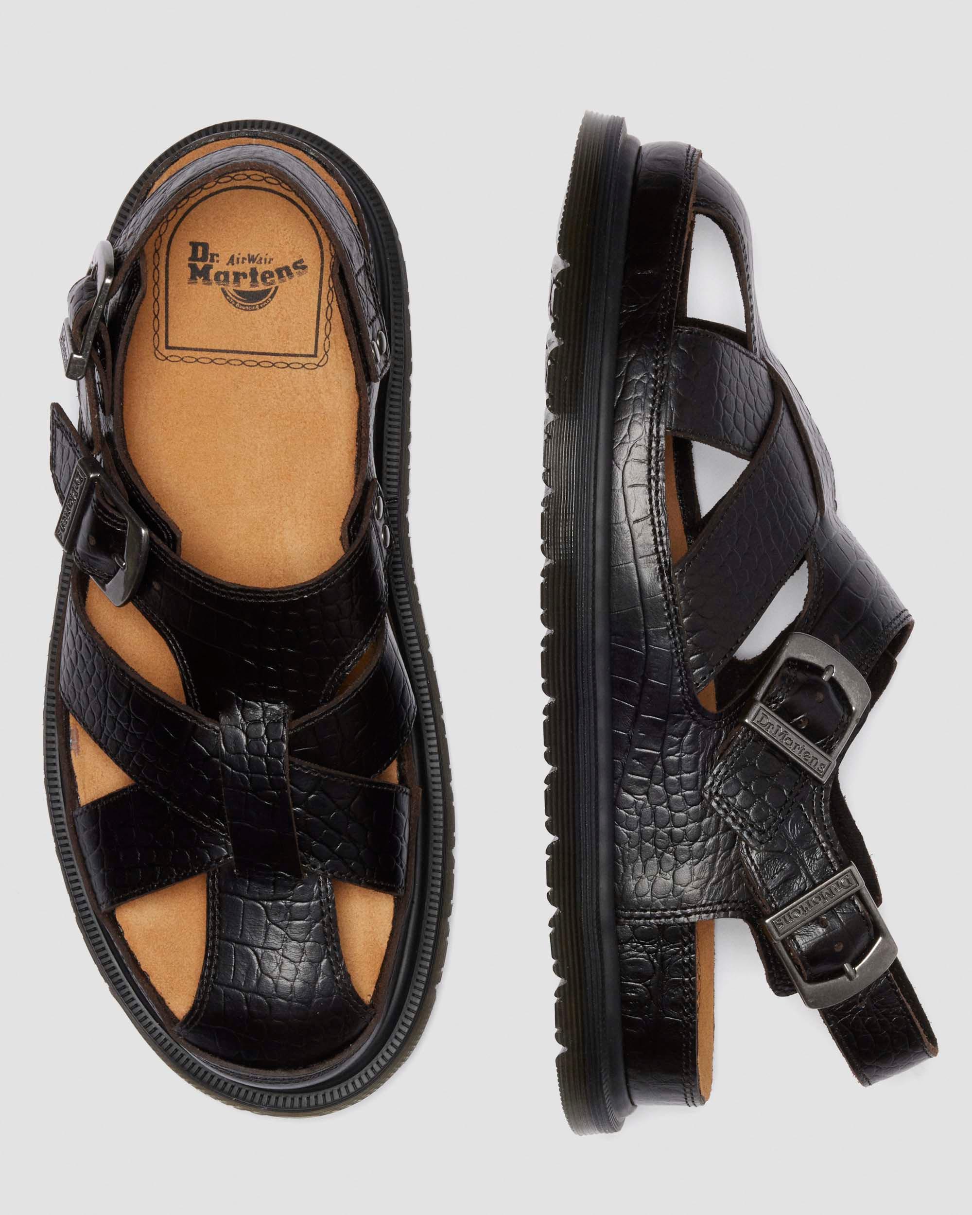 Sandales fisherman en cuir Analine crocodile in Marron foncé
