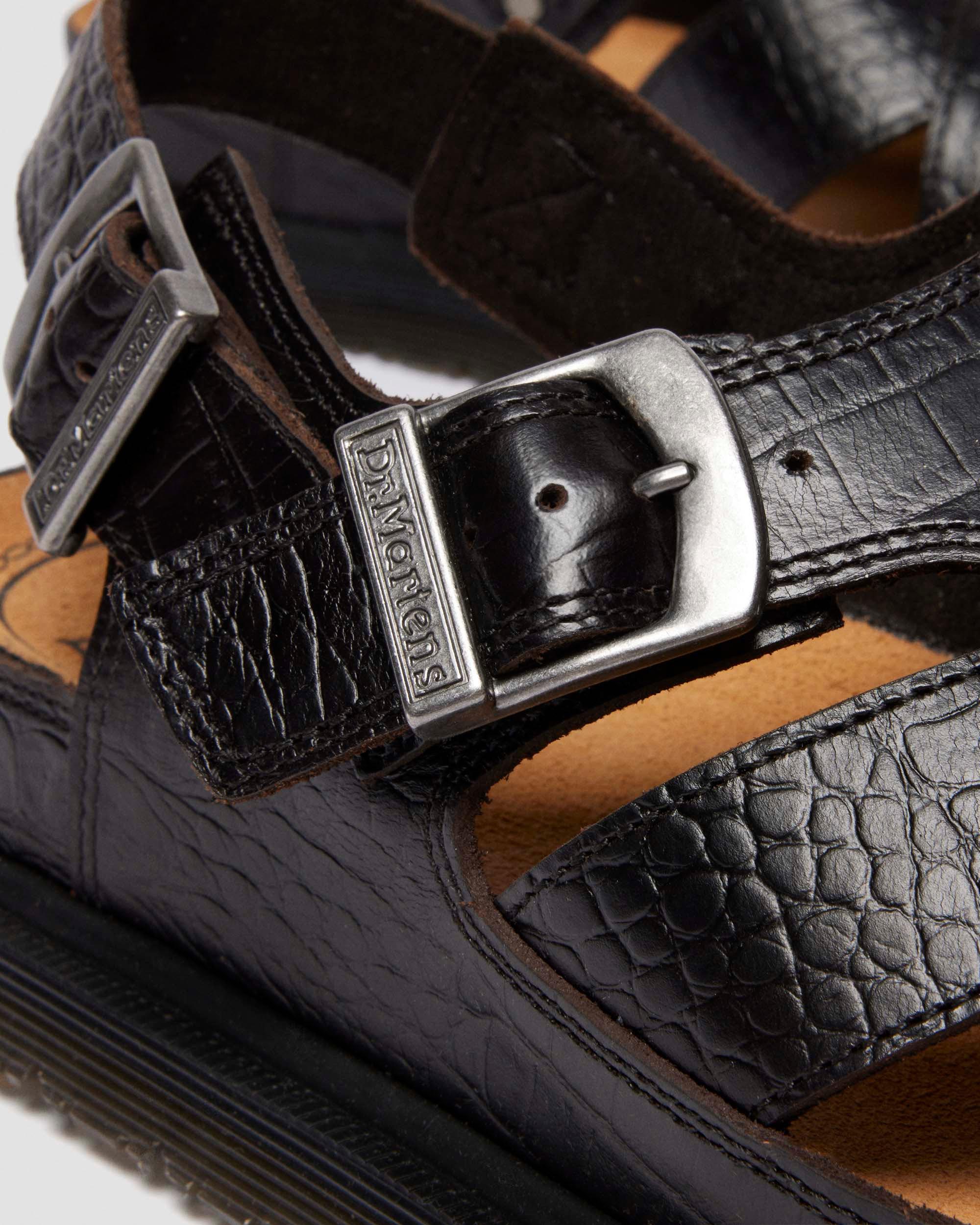 Sandales fisherman en cuir Analine crocodile in Marron foncé