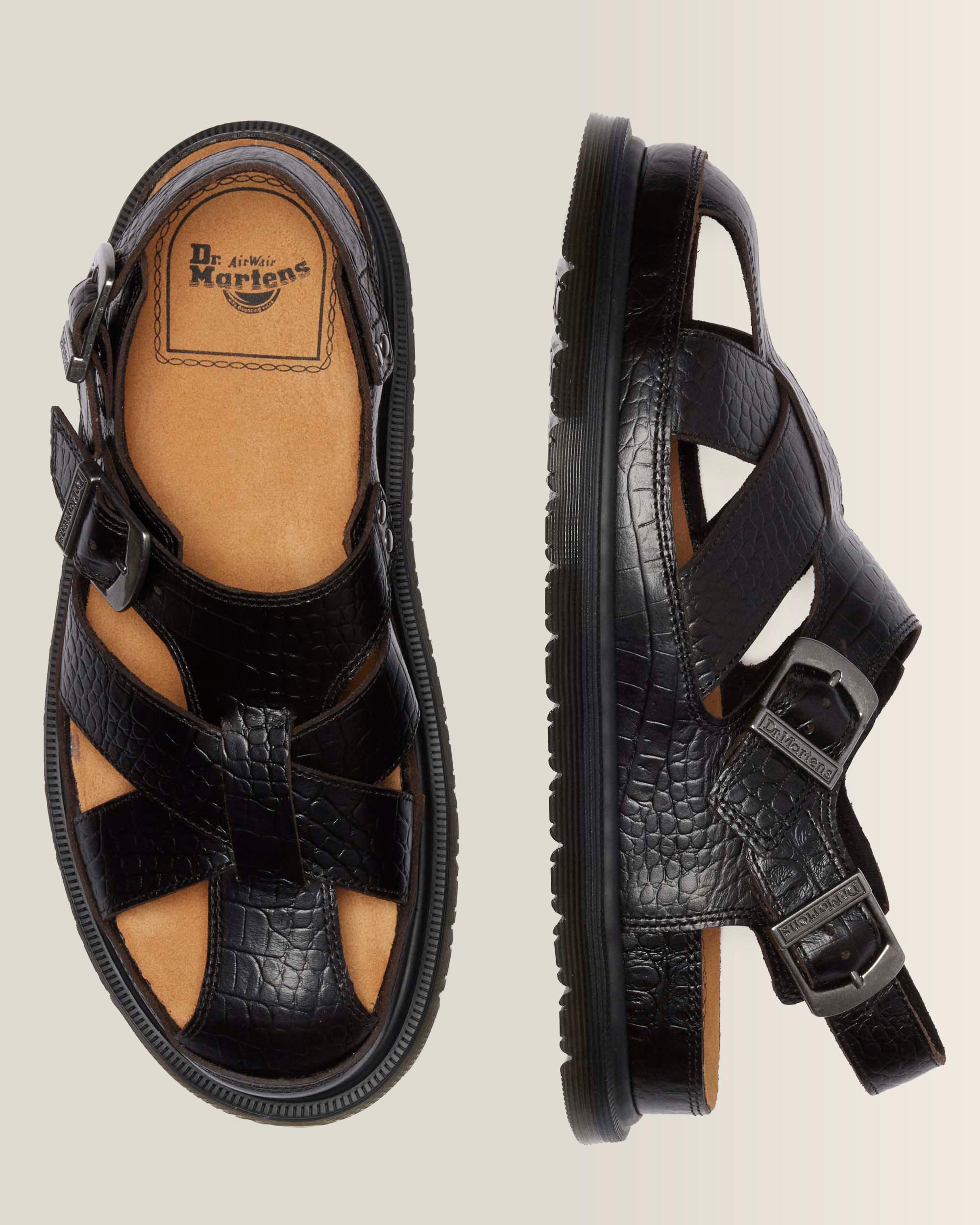 Sandalia Fisherman de piel Analine con efecto cocodrilo
