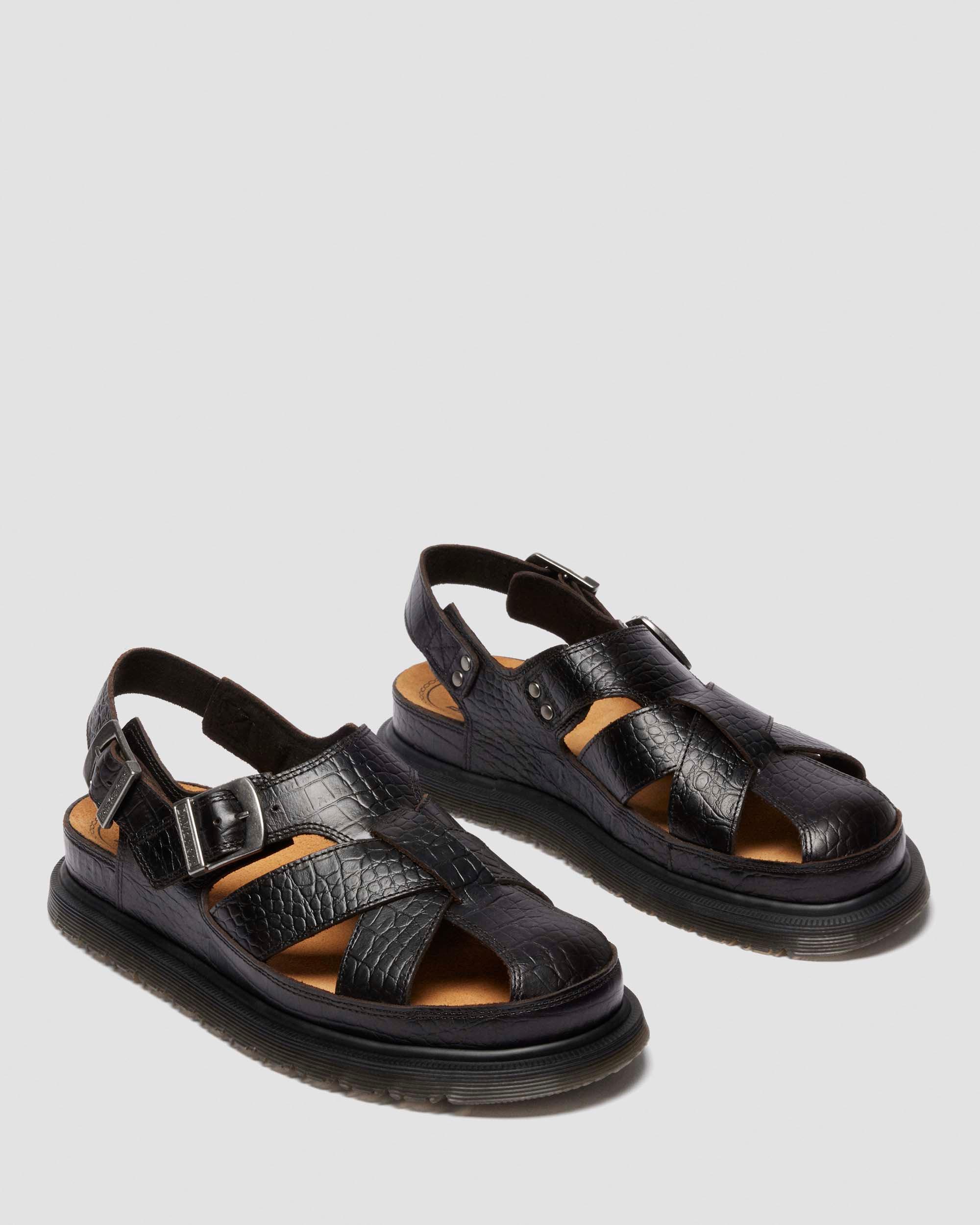 Sandales fisherman en cuir Analine crocodile in Marron foncé