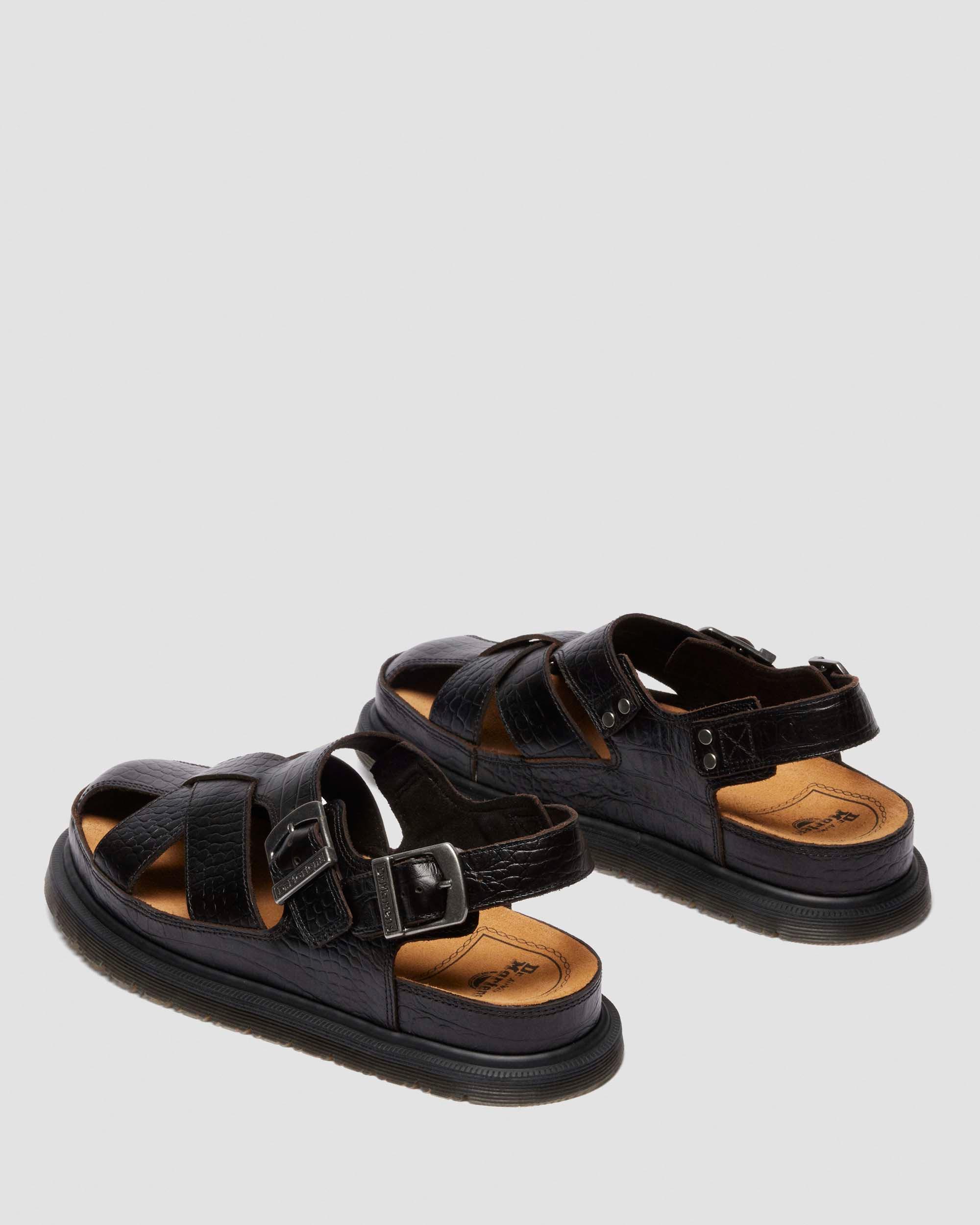 Sandales fisherman en cuir Analine crocodile in Marron foncé