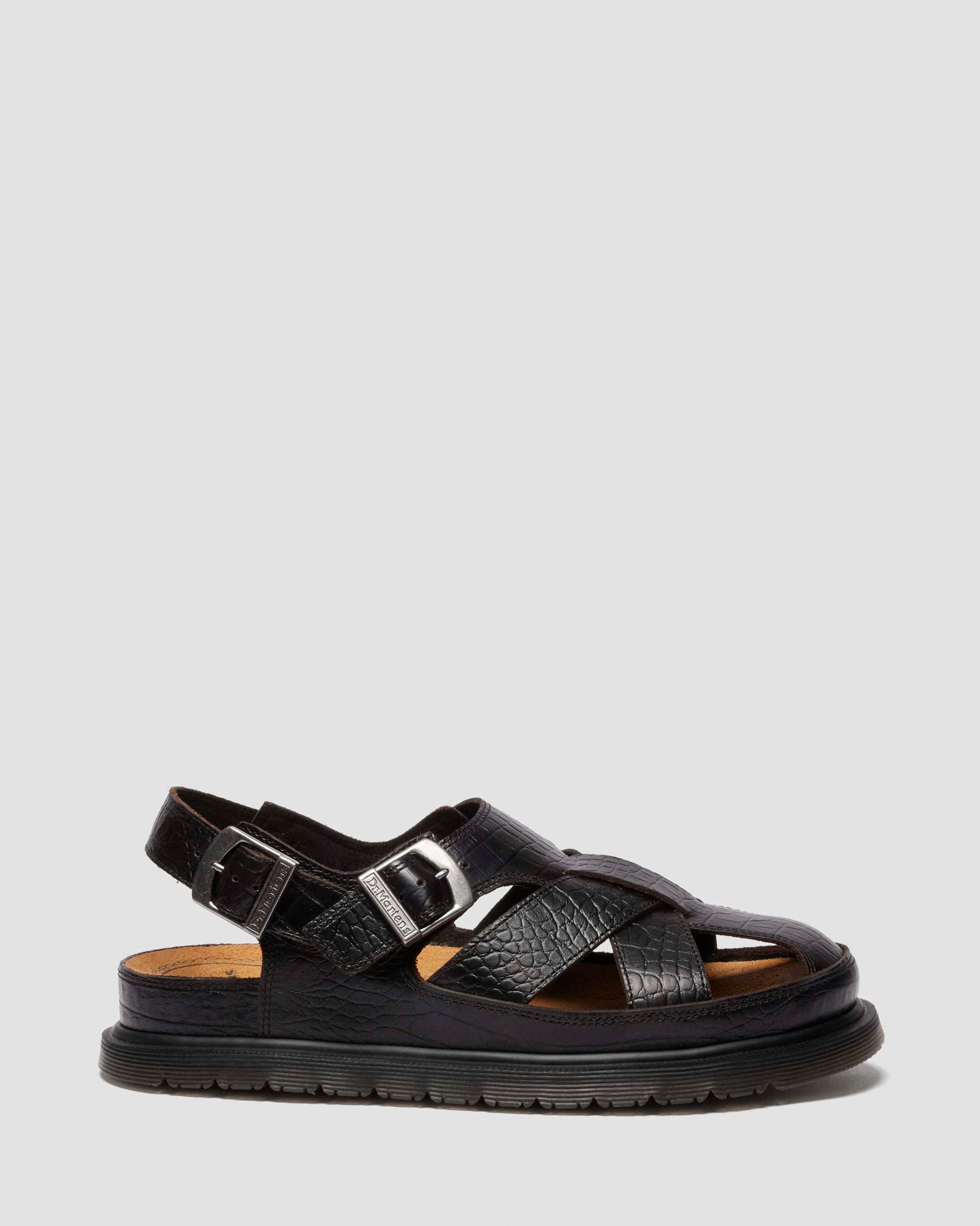 Sandales fisherman en cuir Analine crocodile in Marron foncé