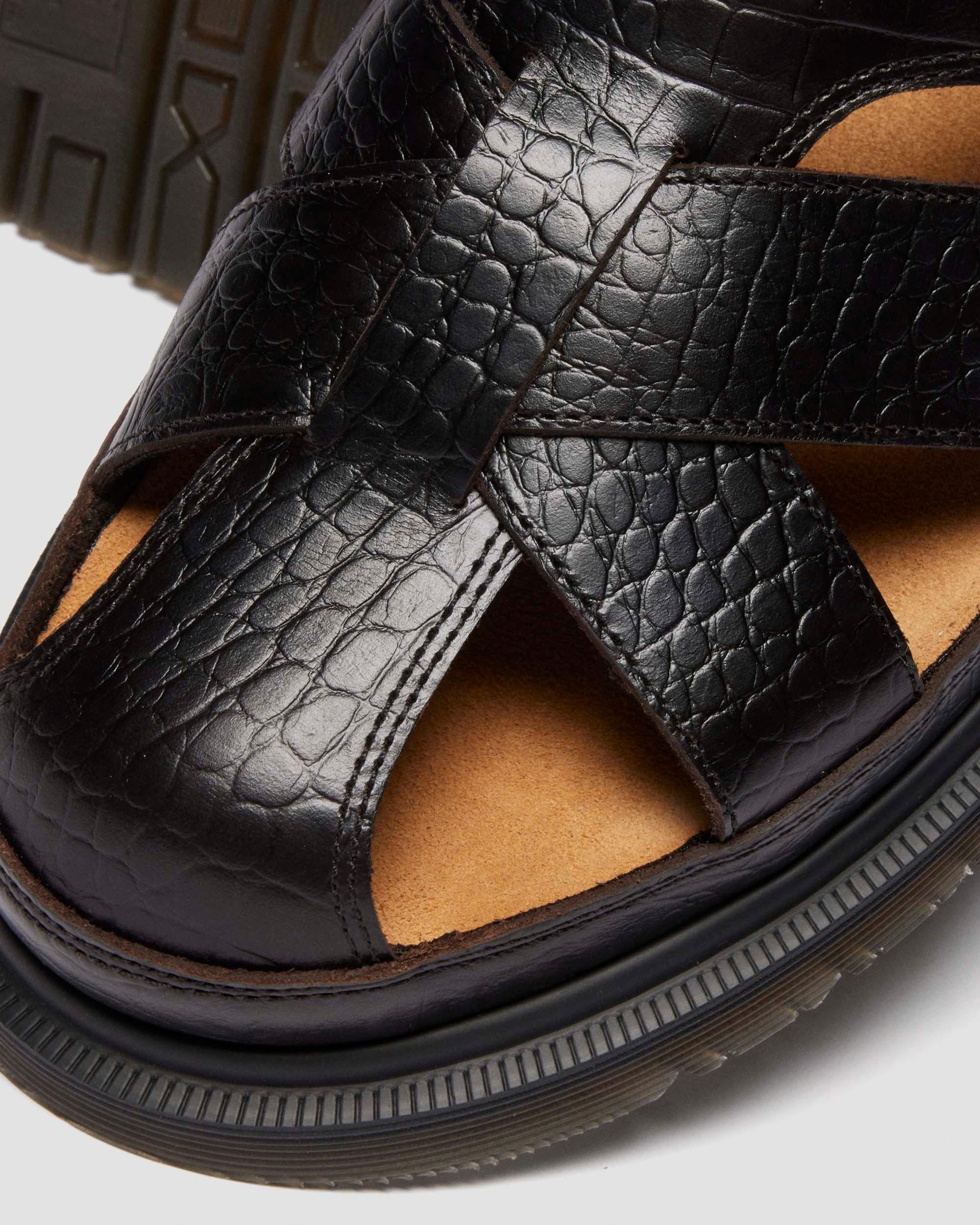 Sandales fisherman en cuir Analine crocodile in Marron foncé
