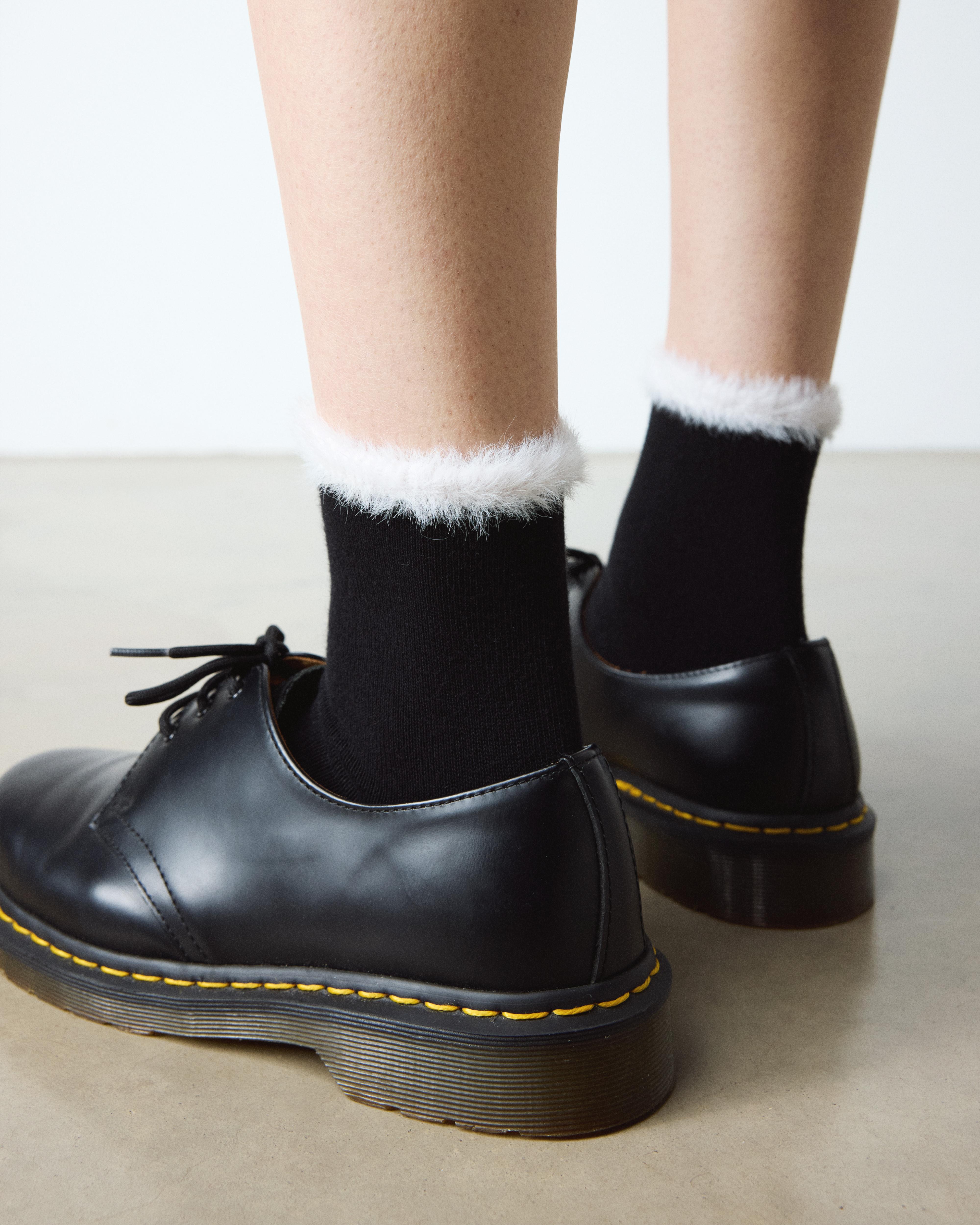 FAUX FUR ORGANIC COTTON BLEND SOCKS in Black+White