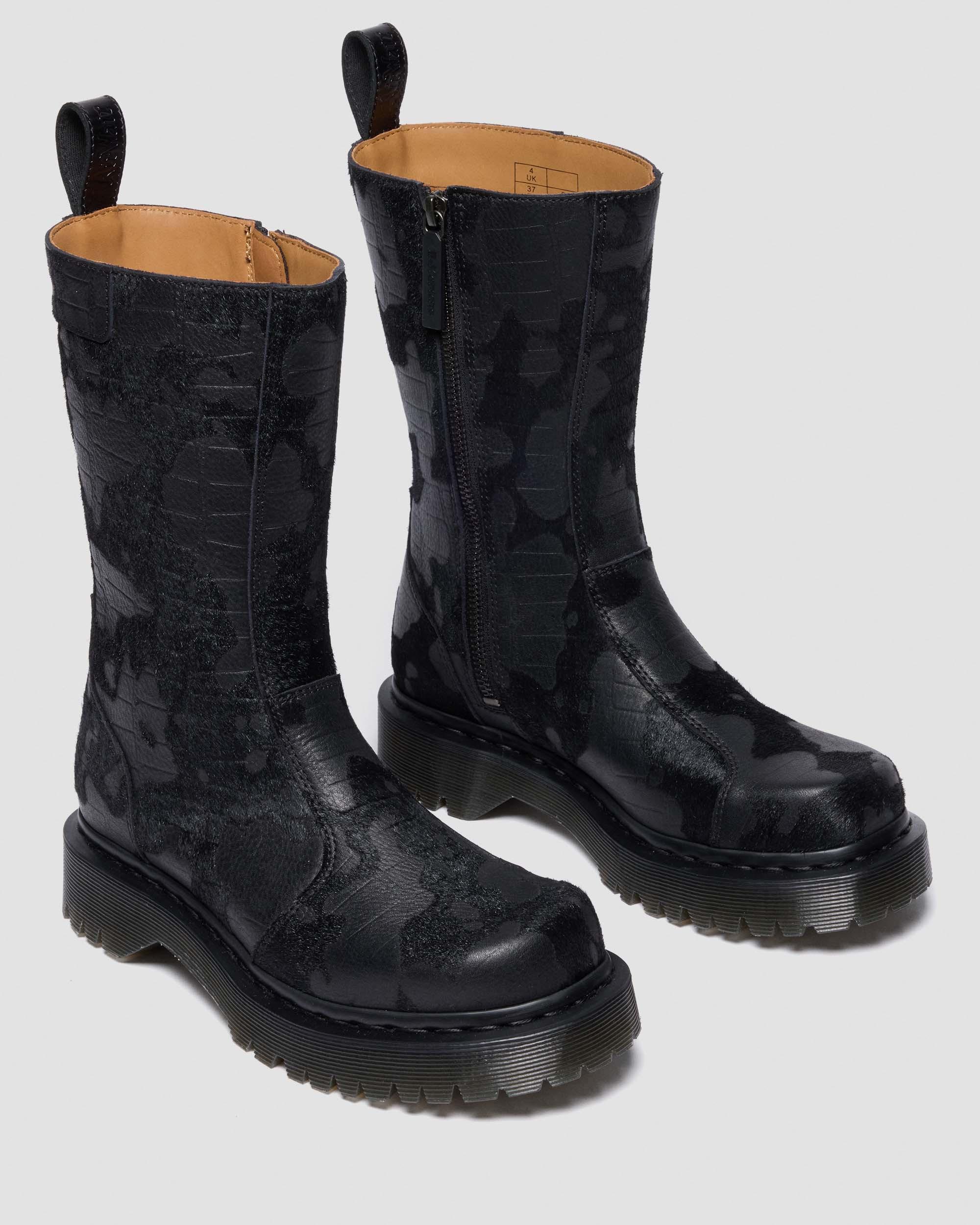 Rejena Hair On Croc Emboss  Leder Stiefel in Schwarz