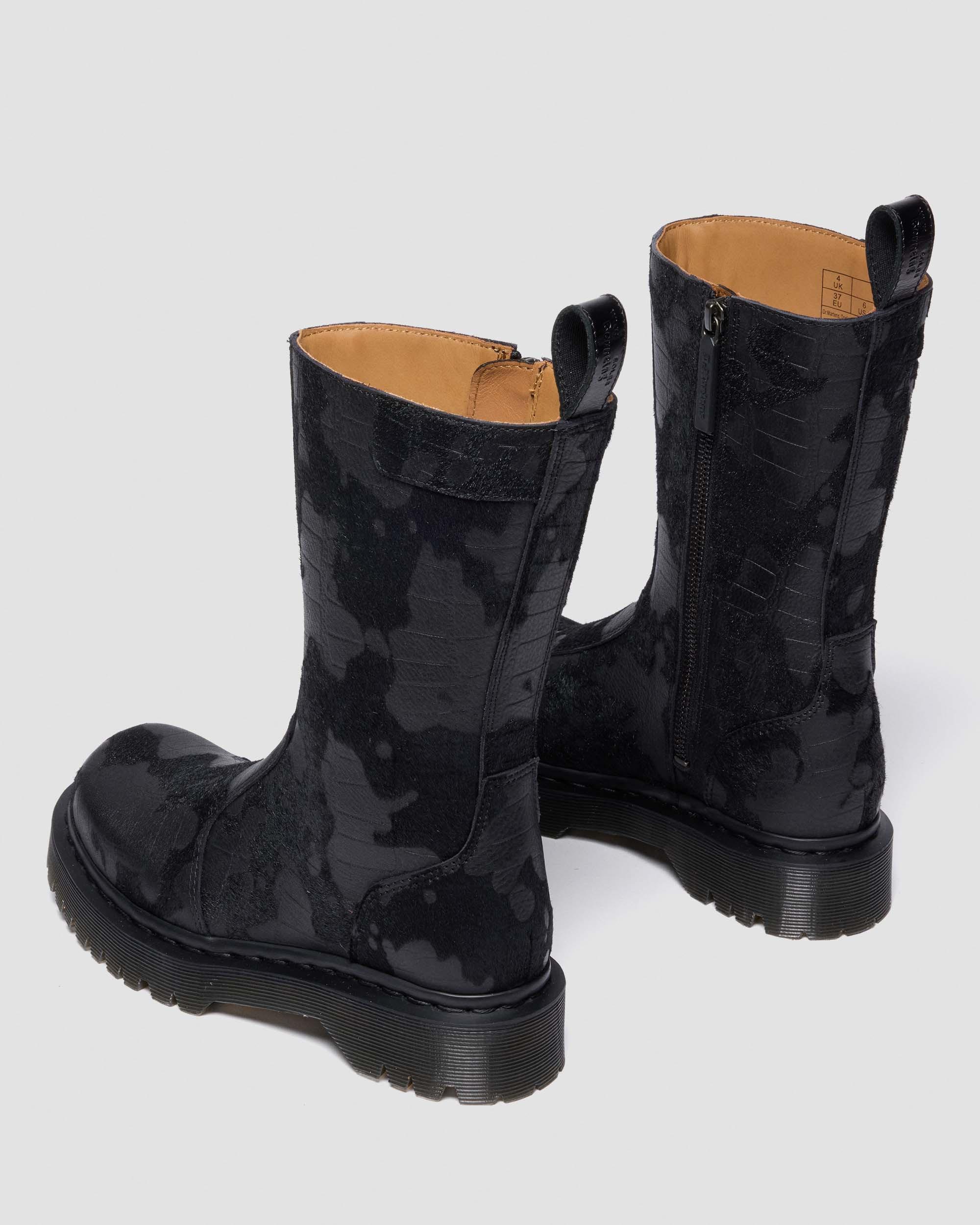 Rejena Hair On Croc Emboss  Leder Stiefel in Schwarz